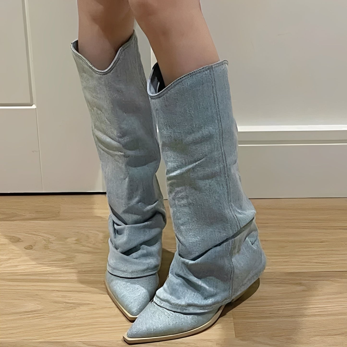 Josie - Bottes tendance en denim montant jusqu'aux genoux pour femmes
