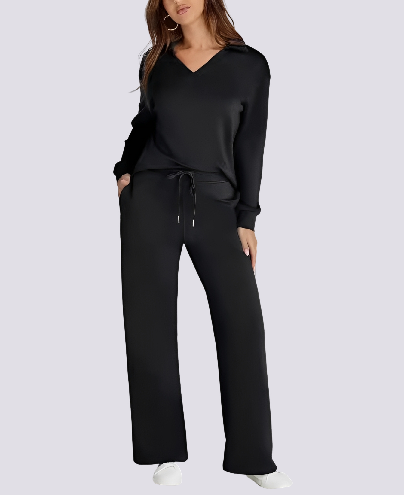 Bella - Tenue décontractée avec col V et ceinture élastique