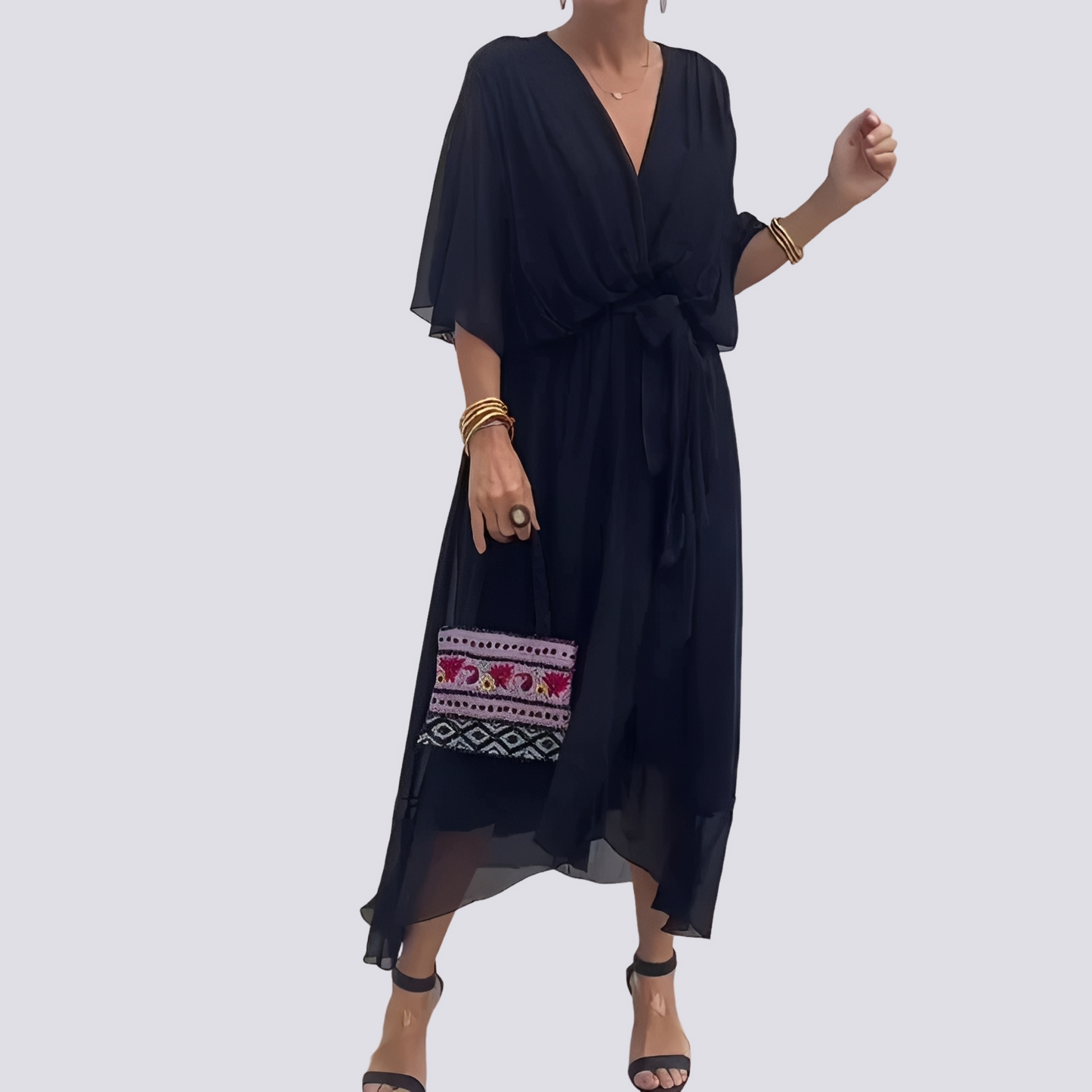 Jane - Robe avec coupe asymétrique et col en V
