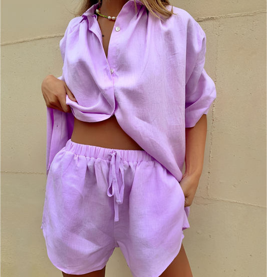Abbie - Ensemble à la mode avec chemise ample et shorts pour femmes