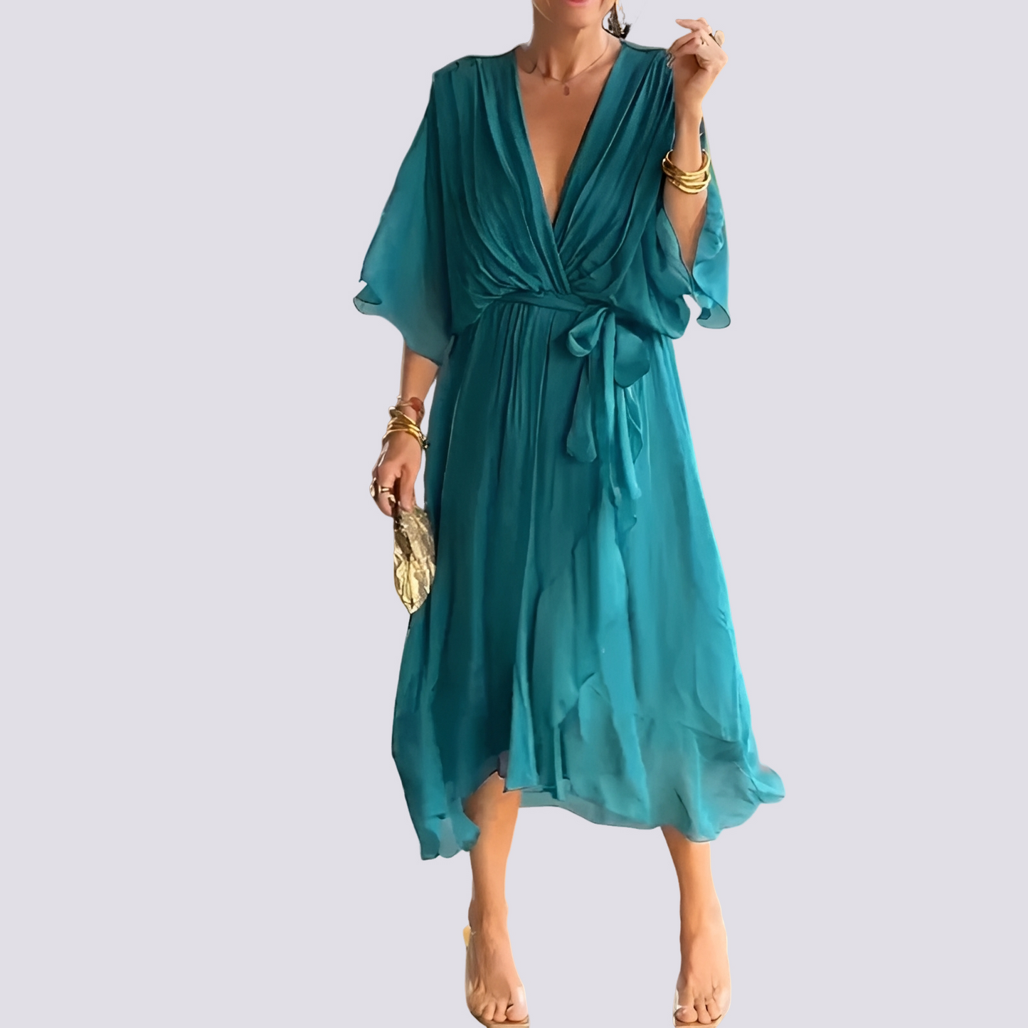 Jane - Robe avec coupe asymétrique et col en V