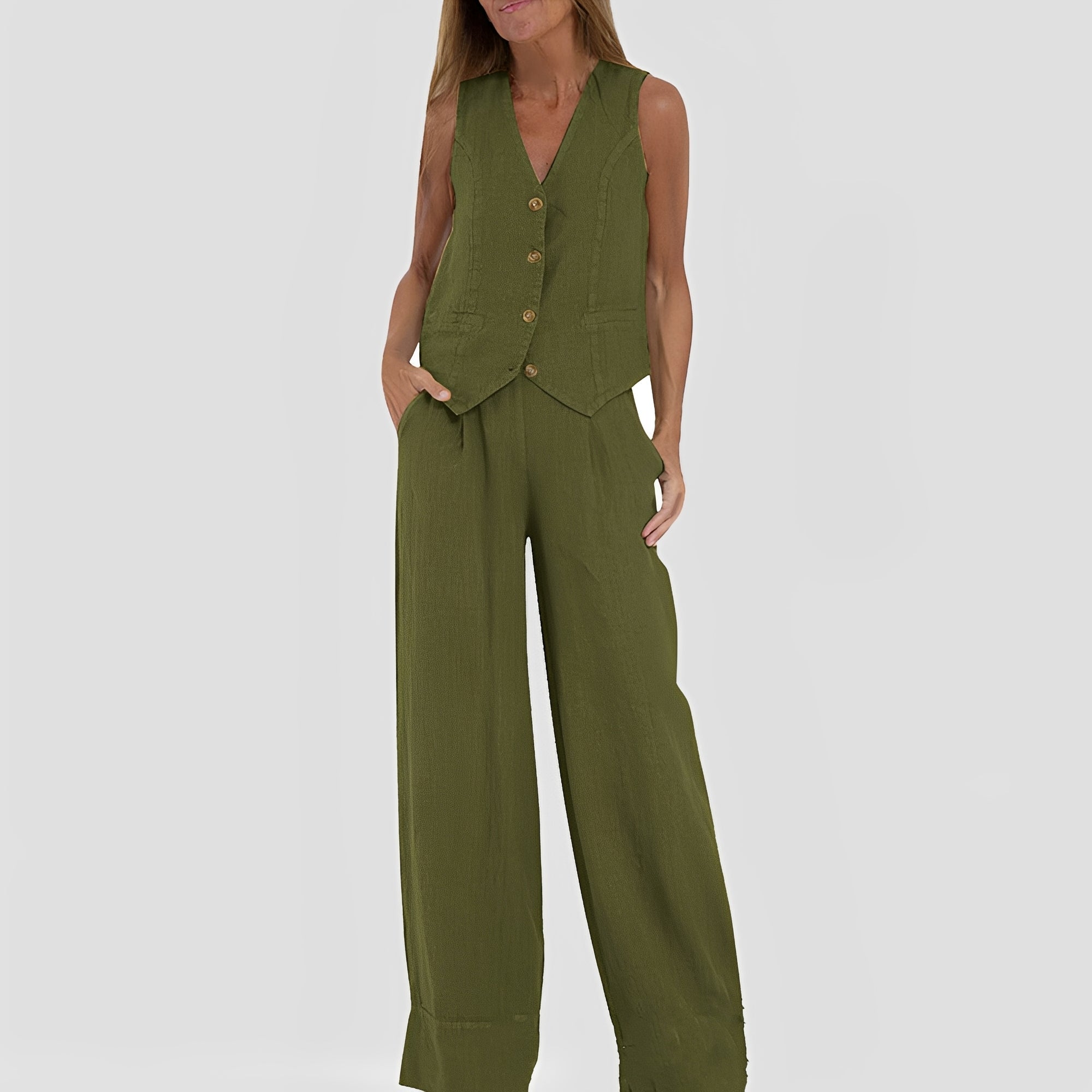 Joan - Ensemble pour femmes avec haut sans manches et pantalon large décontracté