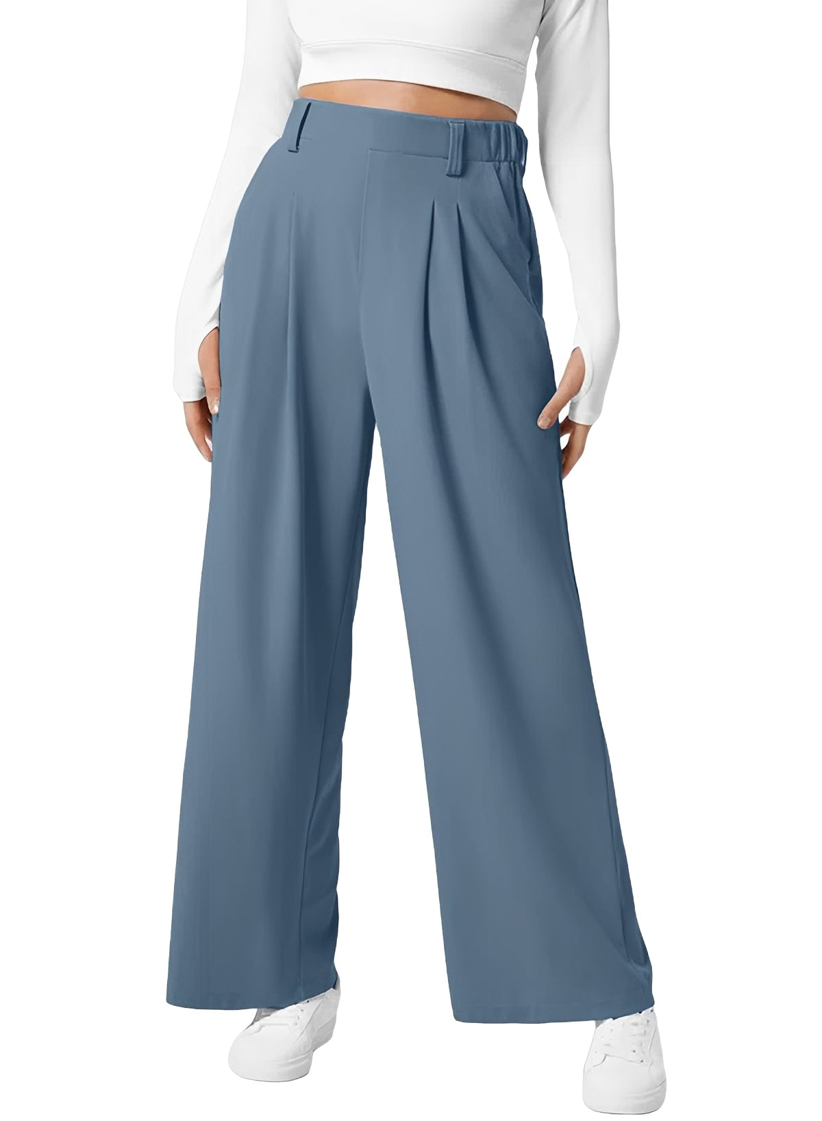 Kyla - Pantalon Évasé à Taille Haute Élastique