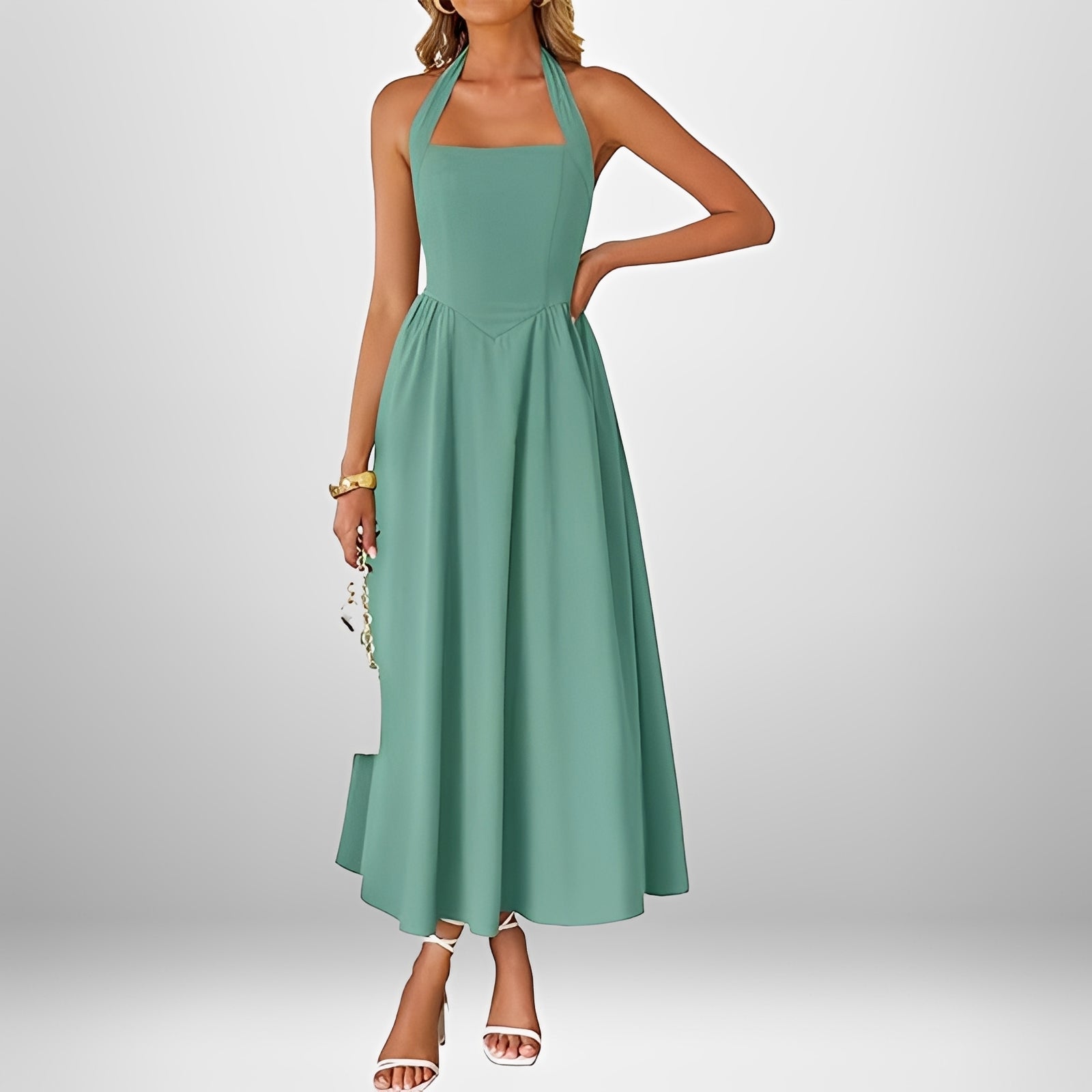 Joanna - Robe Élégante Midi à Col Halter