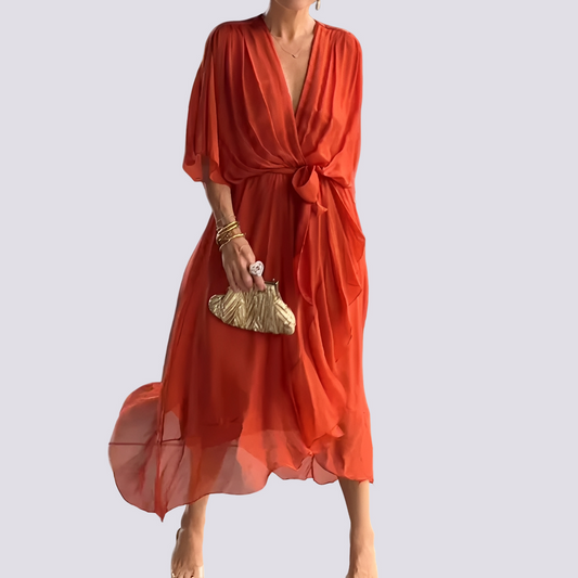 Jane - Robe avec coupe asymétrique et col en V