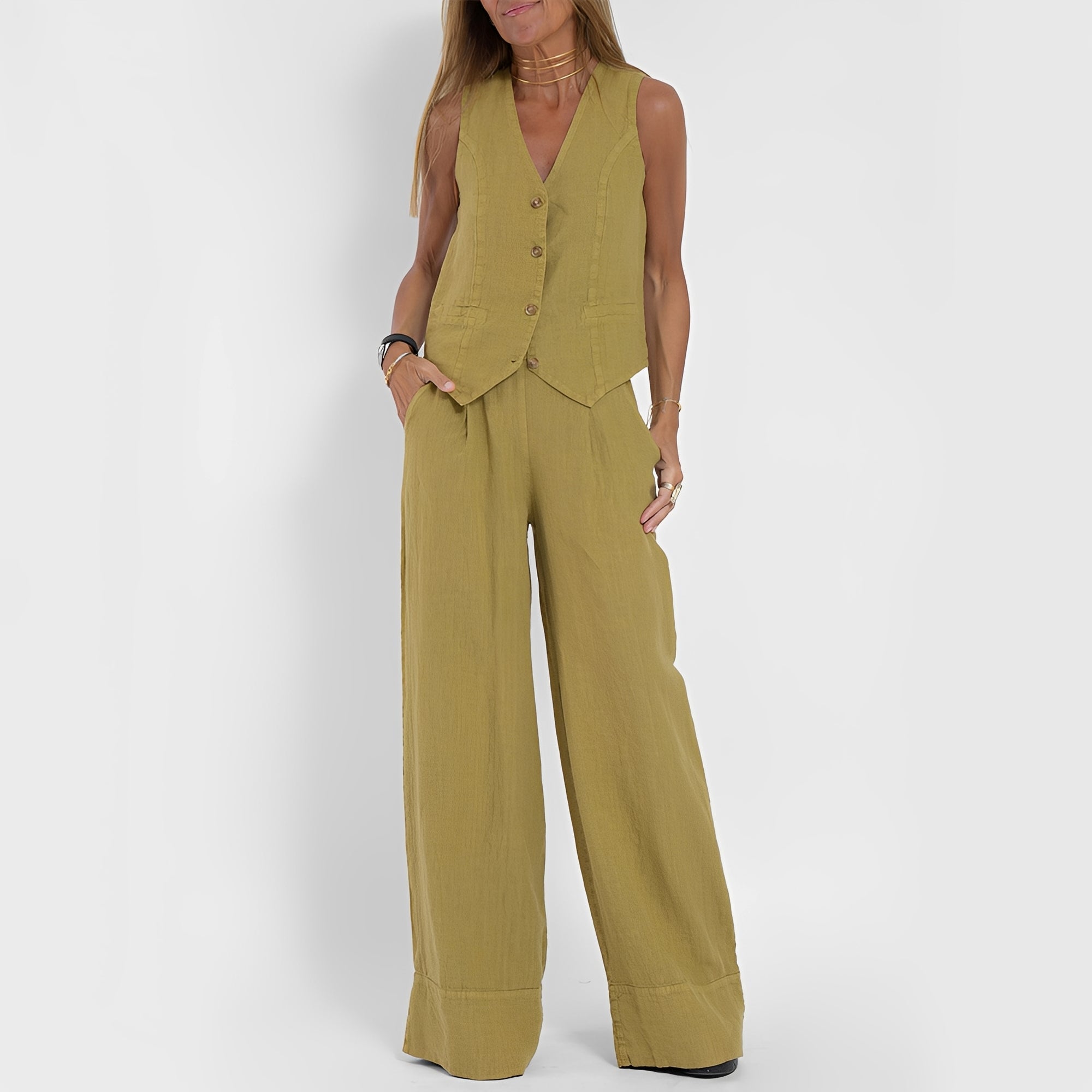 Joan - Ensemble pour femmes avec haut sans manches et pantalon large décontracté