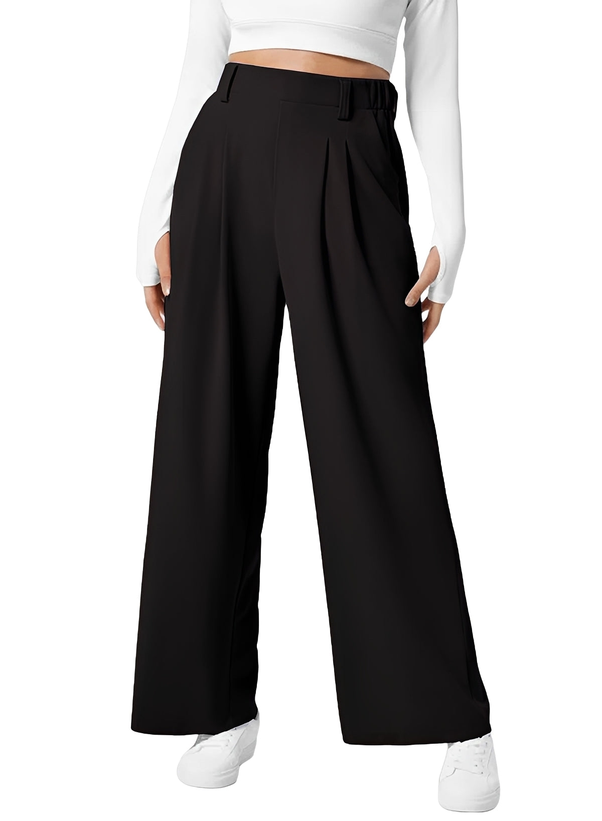 Kyla - Pantalon Évasé à Taille Haute Élastique