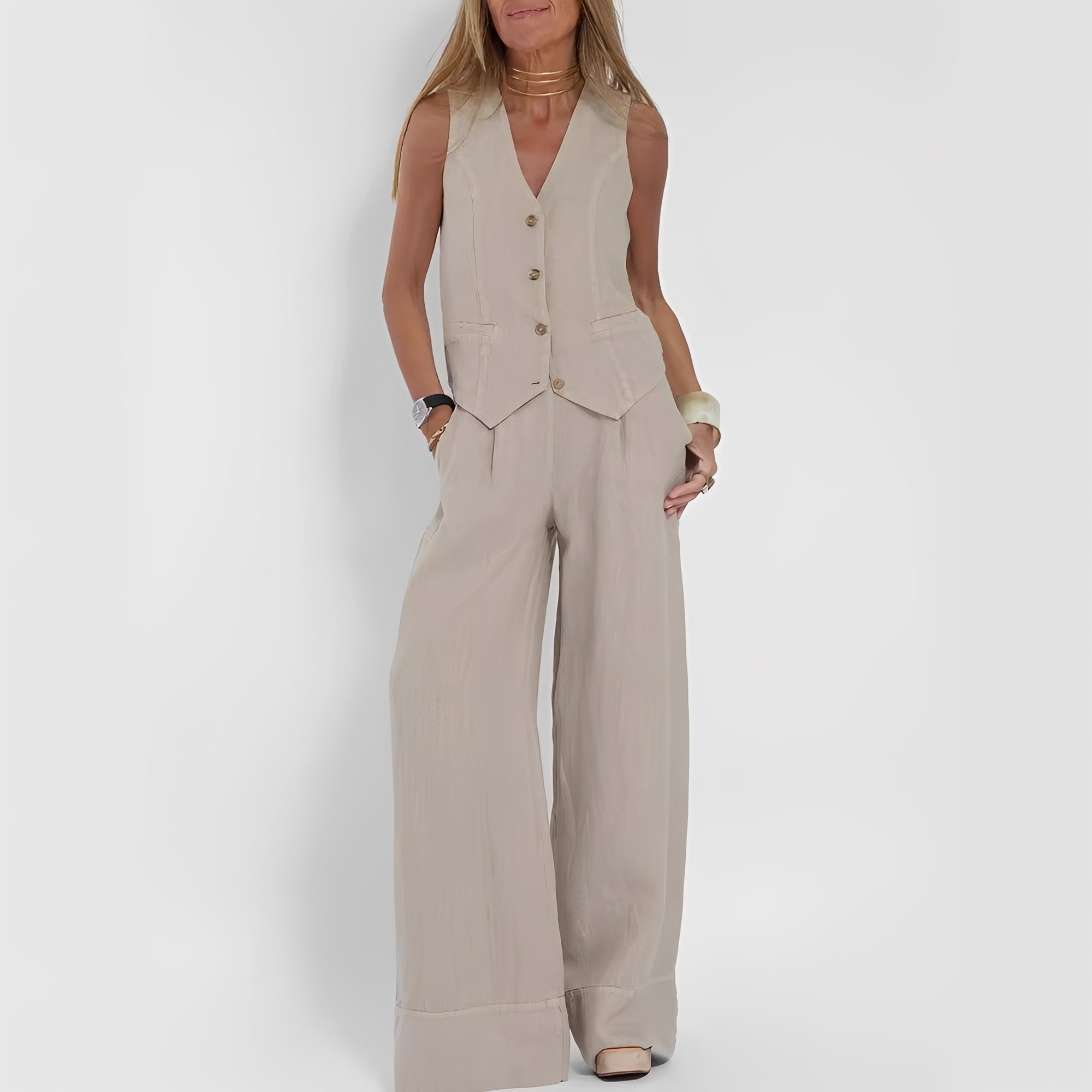 Joan - Ensemble pour femmes avec haut sans manches et pantalon large décontracté