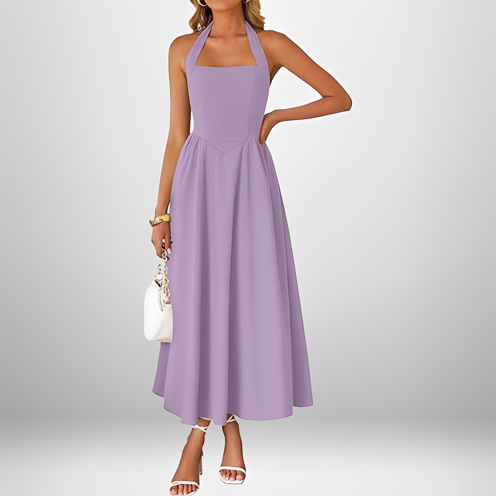 Joanna - Robe Élégante Midi à Col Halter