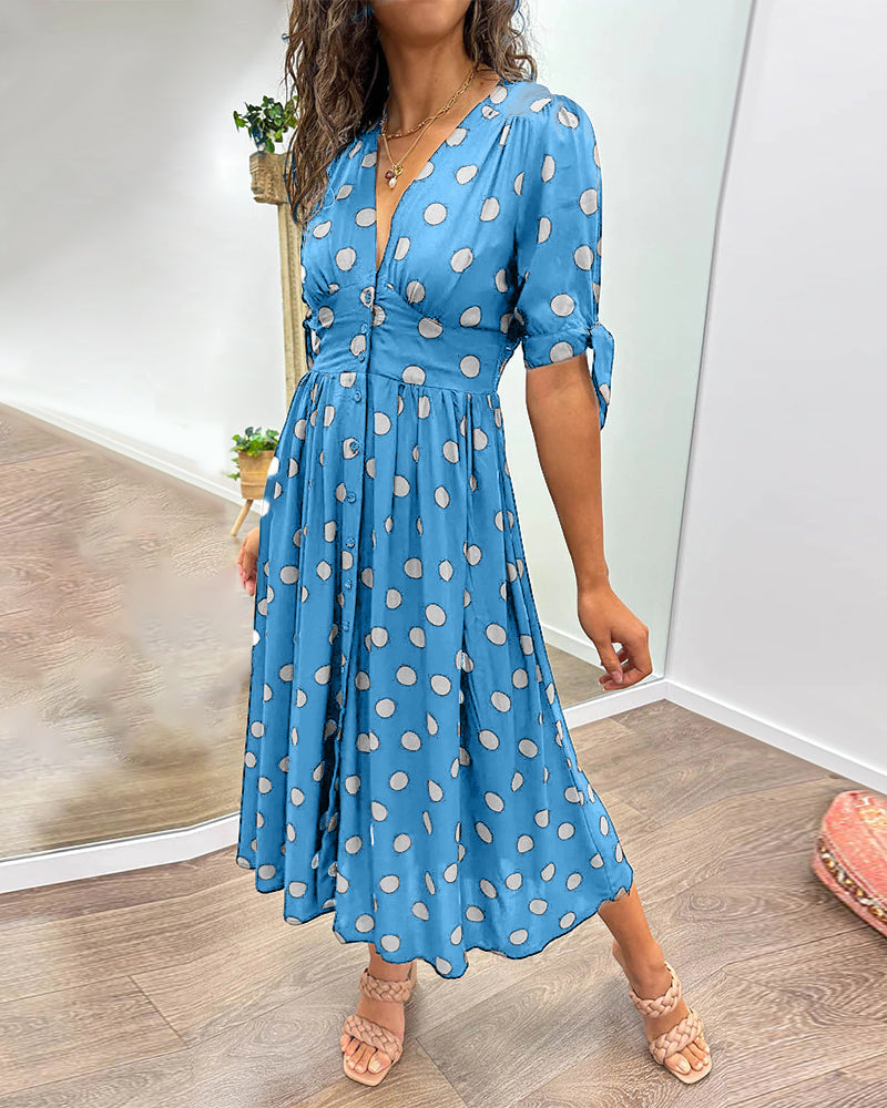 Penelope - Robe midi pour dame avec imprimé à pois