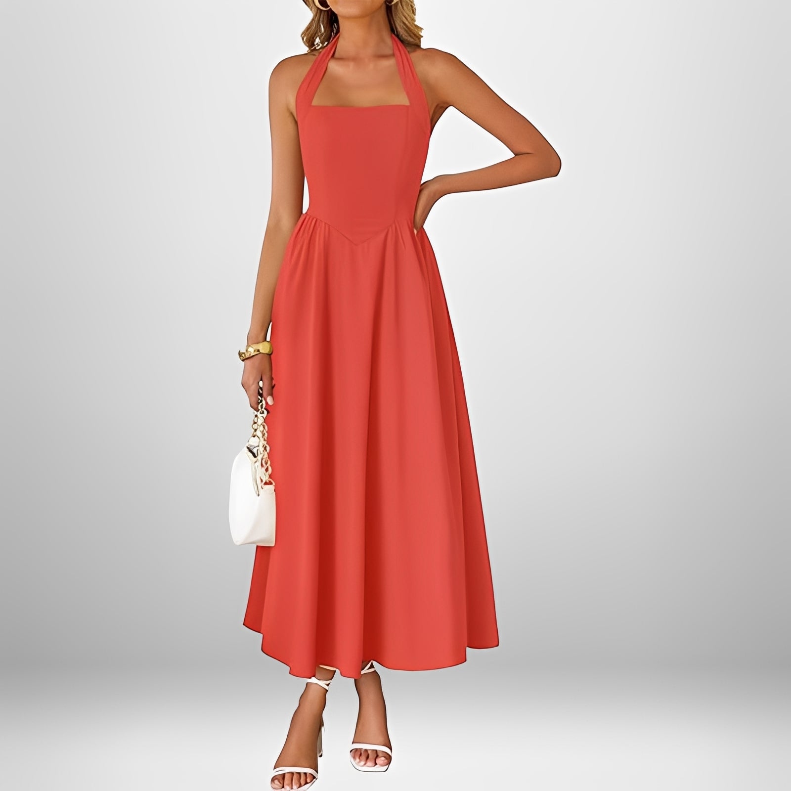 Joanna - Robe Élégante Midi à Col Halter