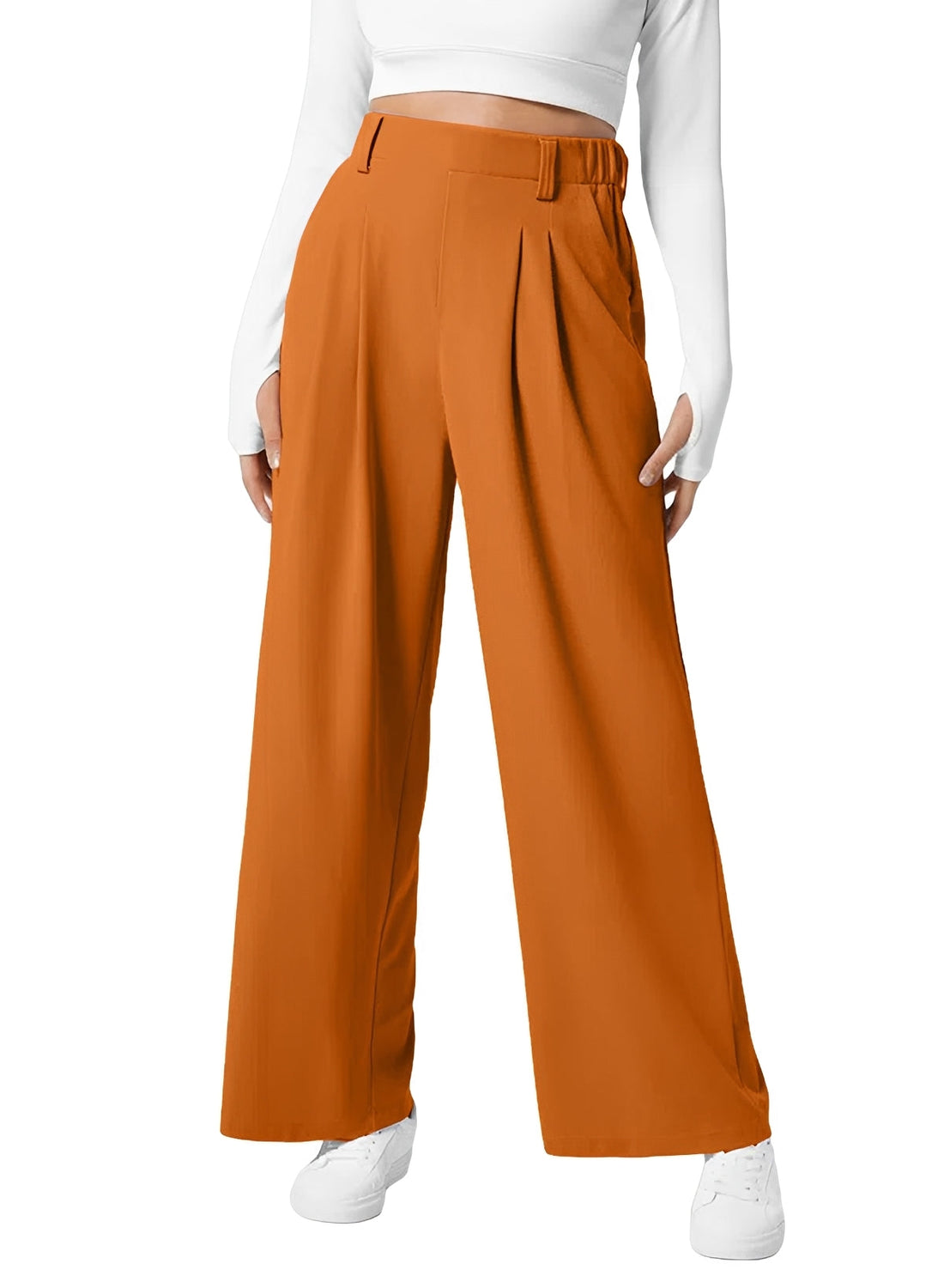 Kyla - Pantalon Évasé à Taille Haute Élastique