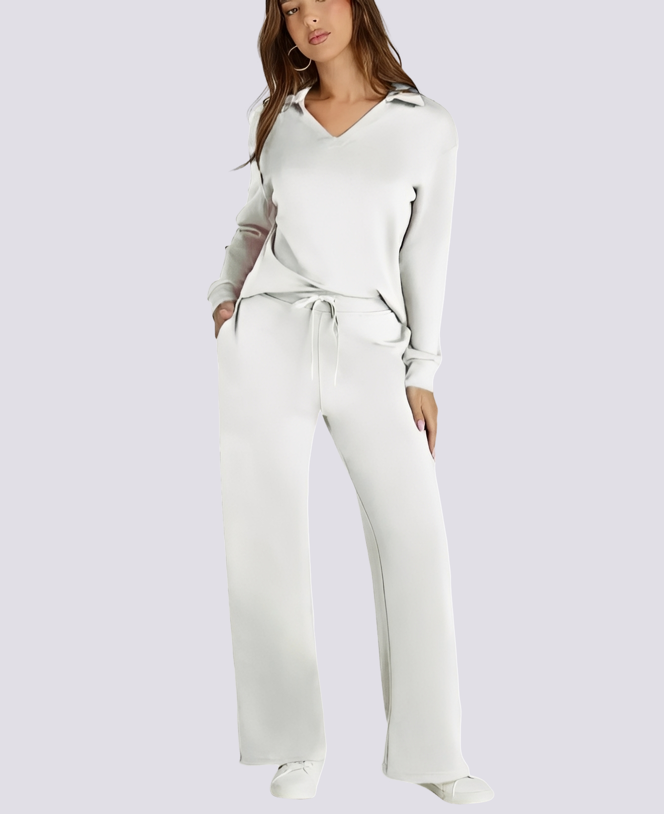Bella - Tenue décontractée avec col V et ceinture élastique