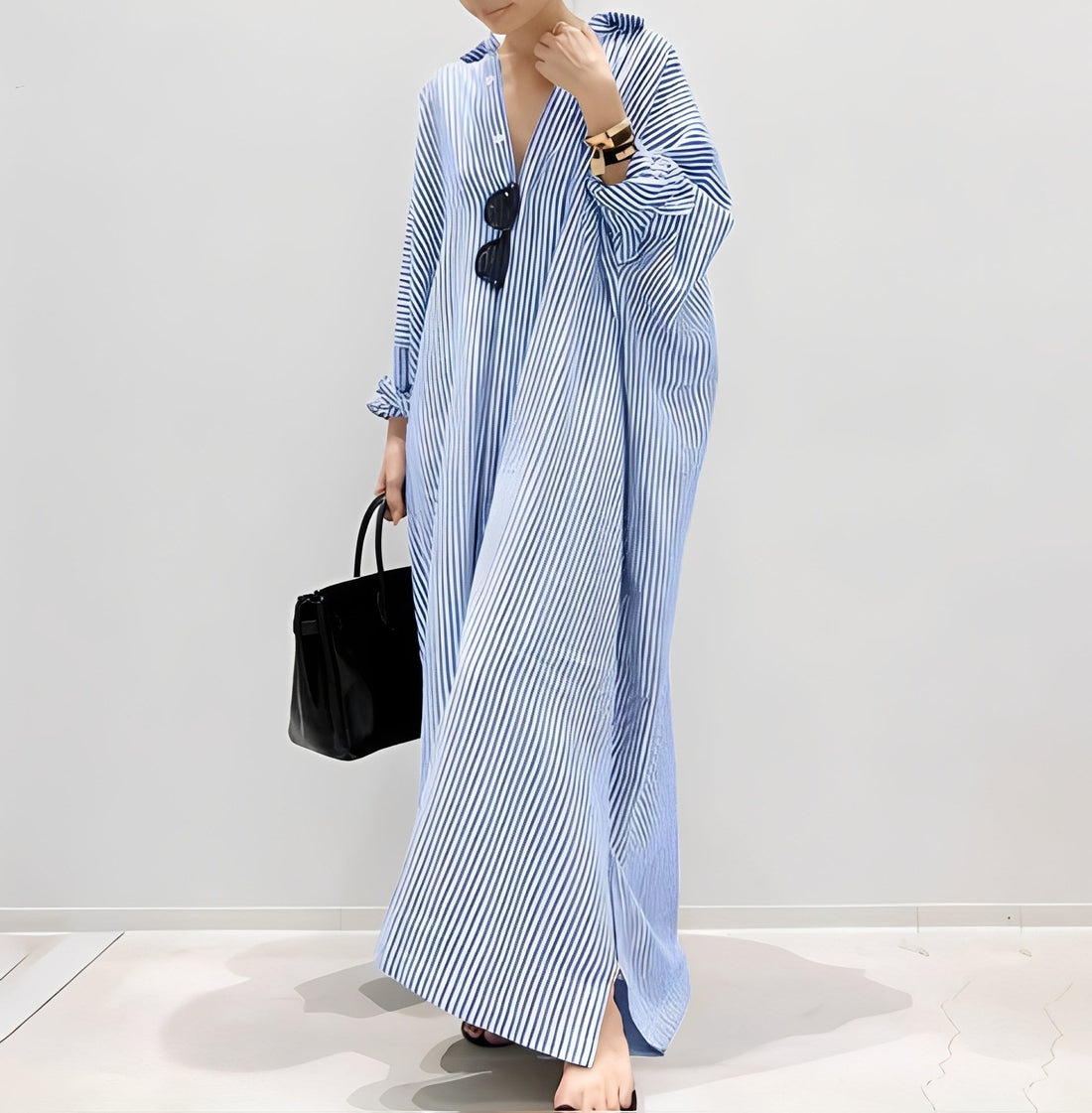 Jasmine - Chic robe chemise rayée pour femmes