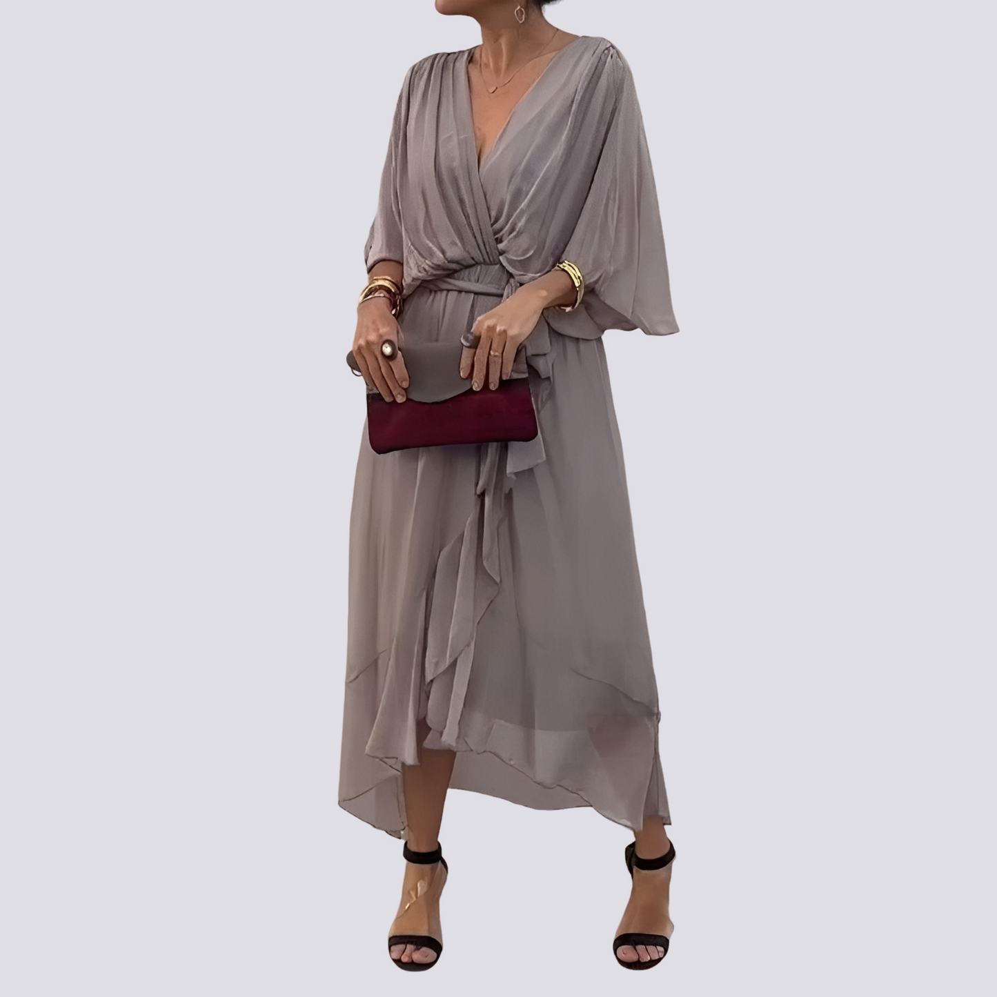 Jane - Robe avec coupe asymétrique et col en V