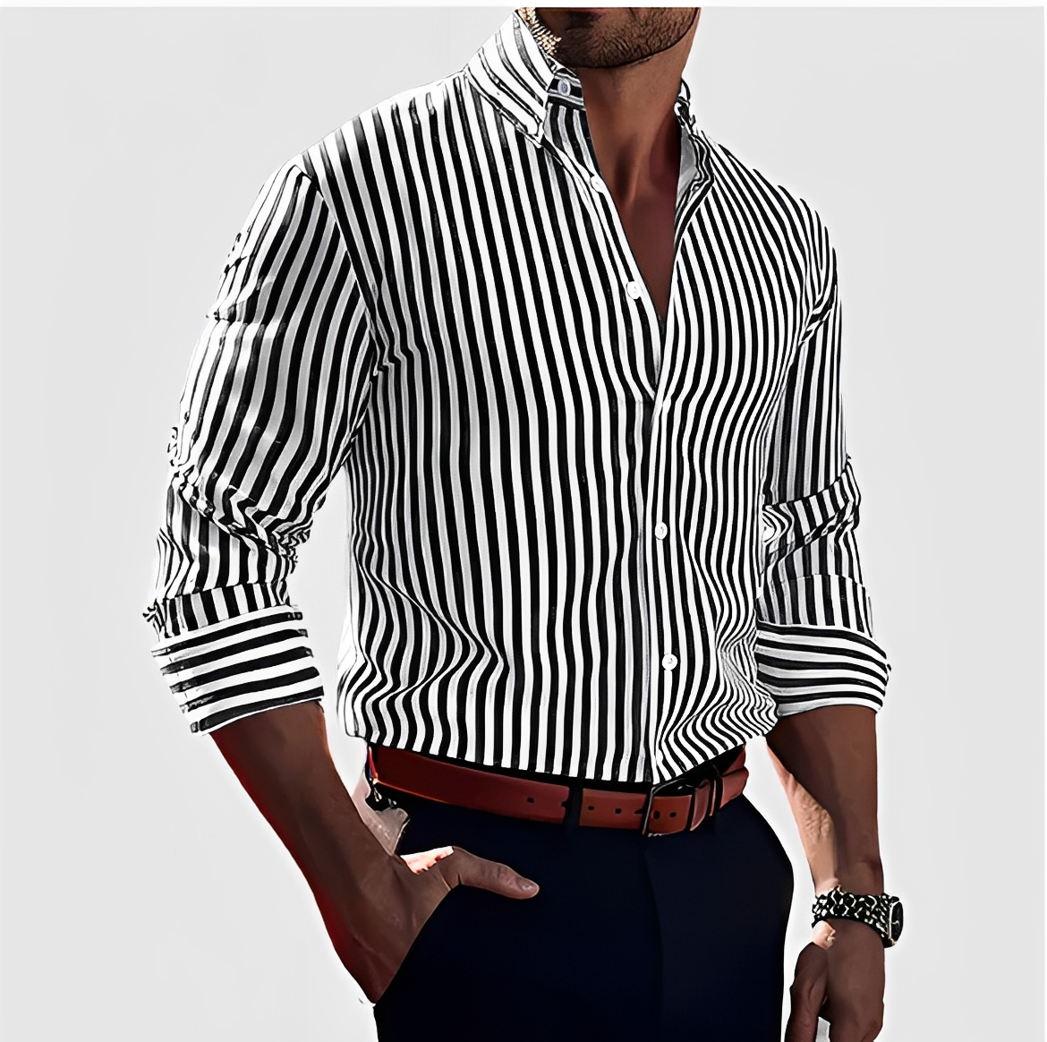 Kelric - Chemise Décontractée à Rayures avec Fermeture à Boutons