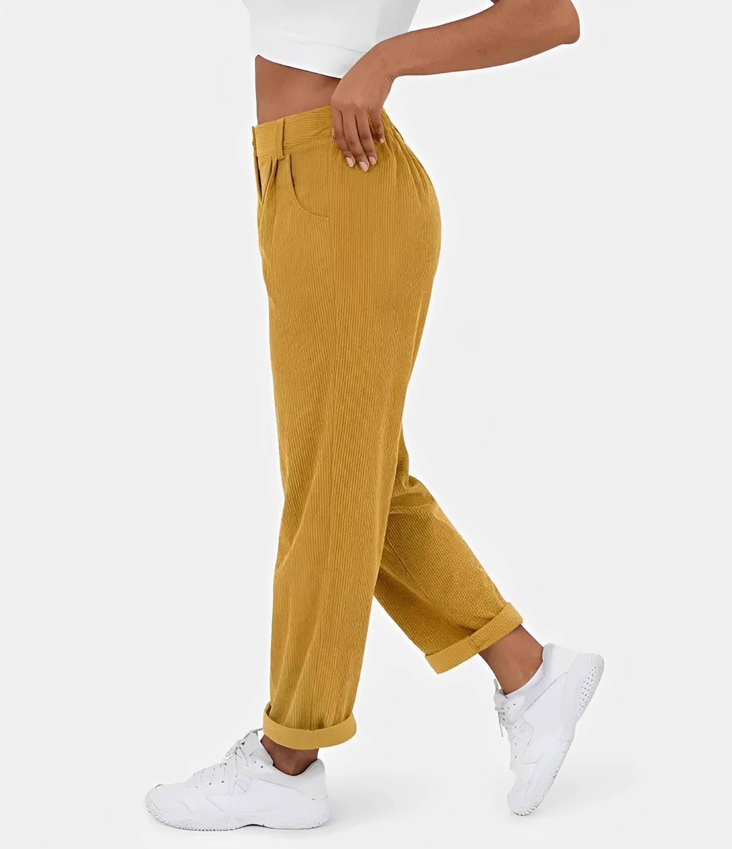 Liana - Pantalon taille haute à texture en relief, coupe décontractée