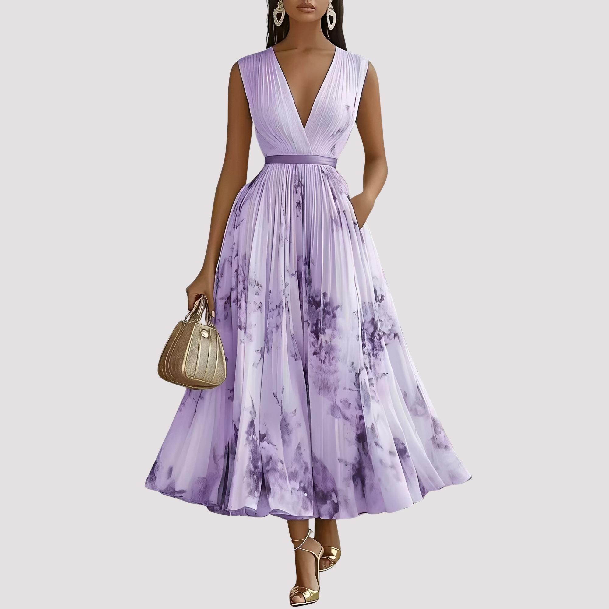 Leah - Robe Midi à Manches Longues avec Imprimés Floraux