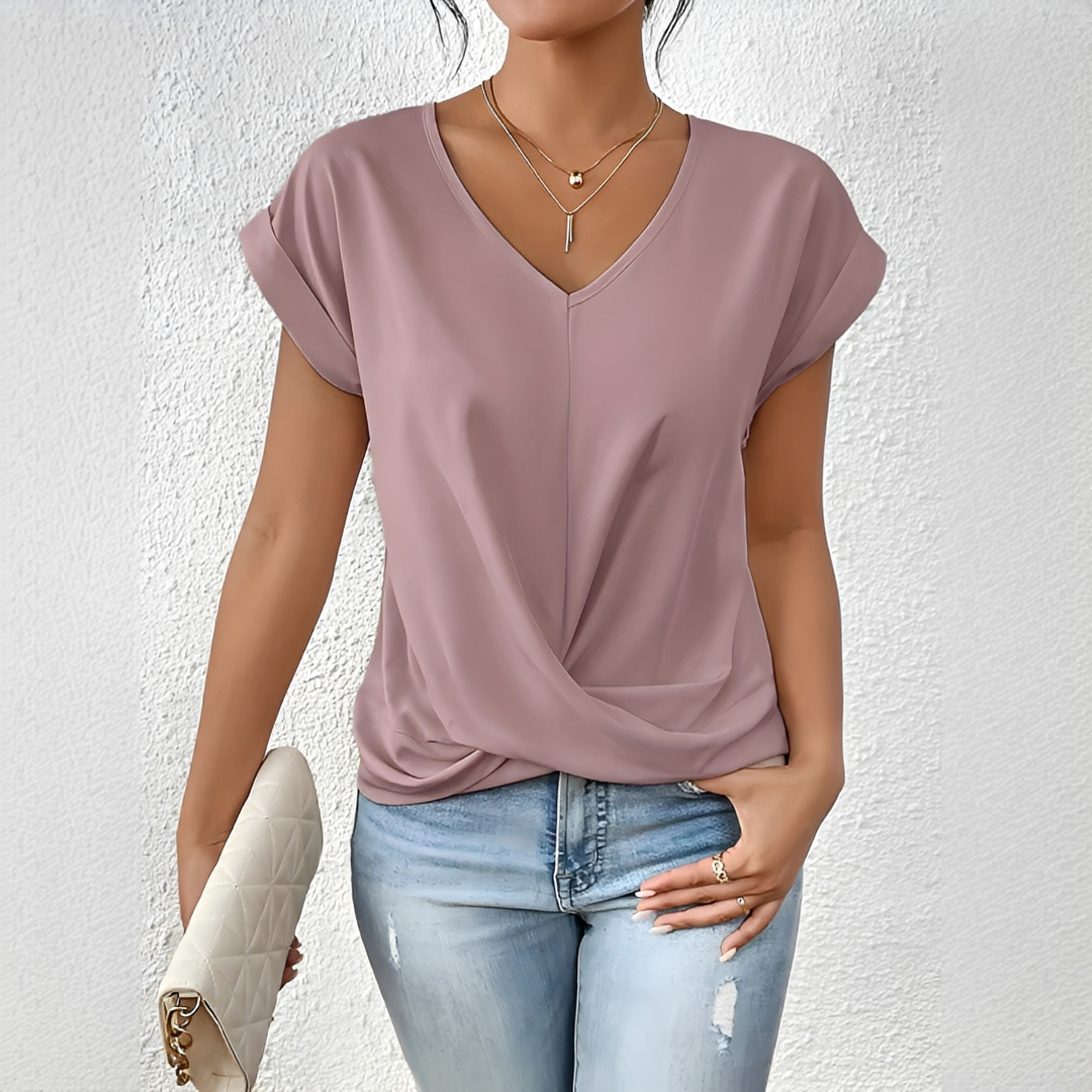 Velanie - T-Shirt Col V Détendu