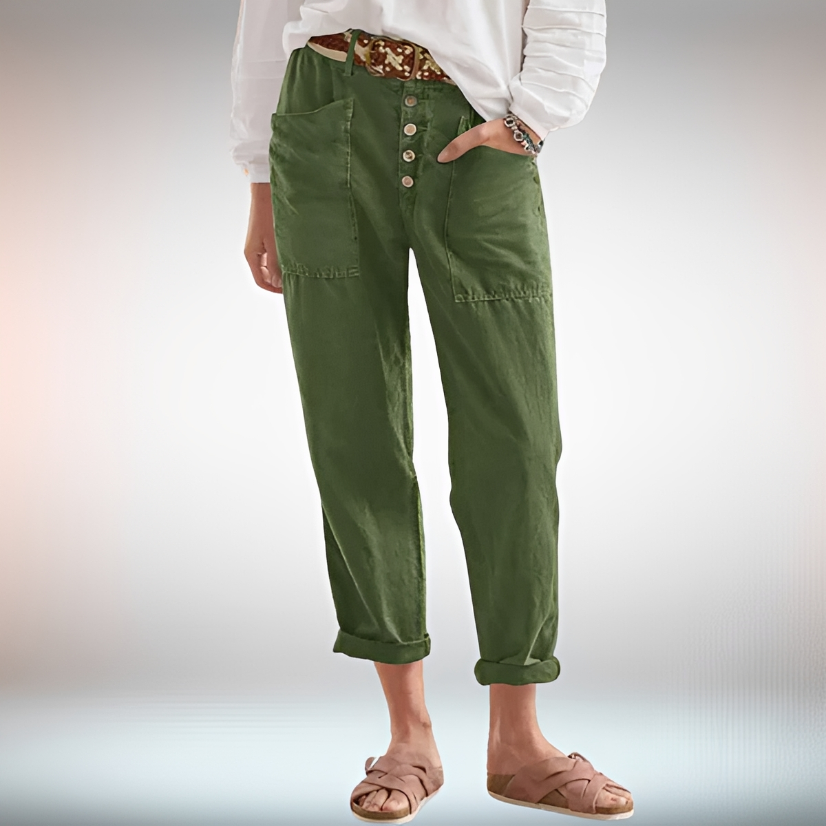 Rhonwen - Pantalon Chic avec Boutons et Coupe Lâche