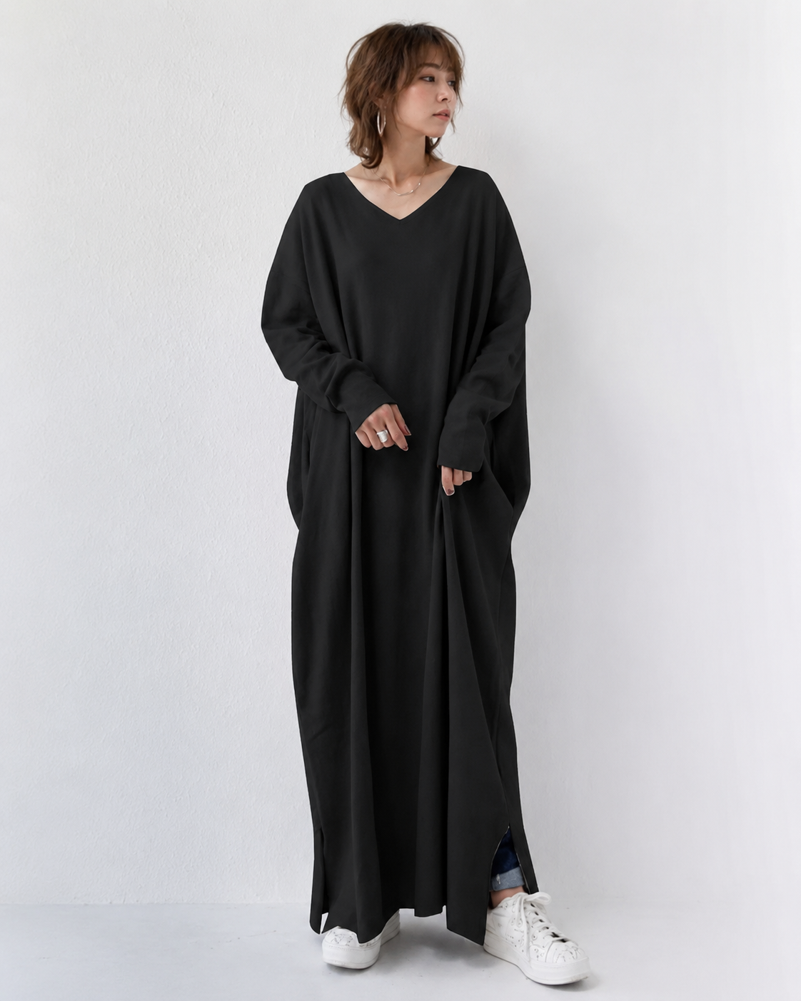 Shacora - Robe Longue avec Encolure V et Coupe Décontractée