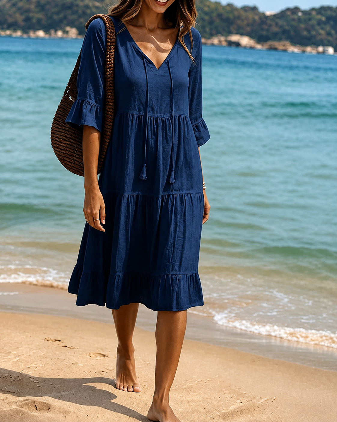 Lorraine - Robe Midi Élégante à Col V