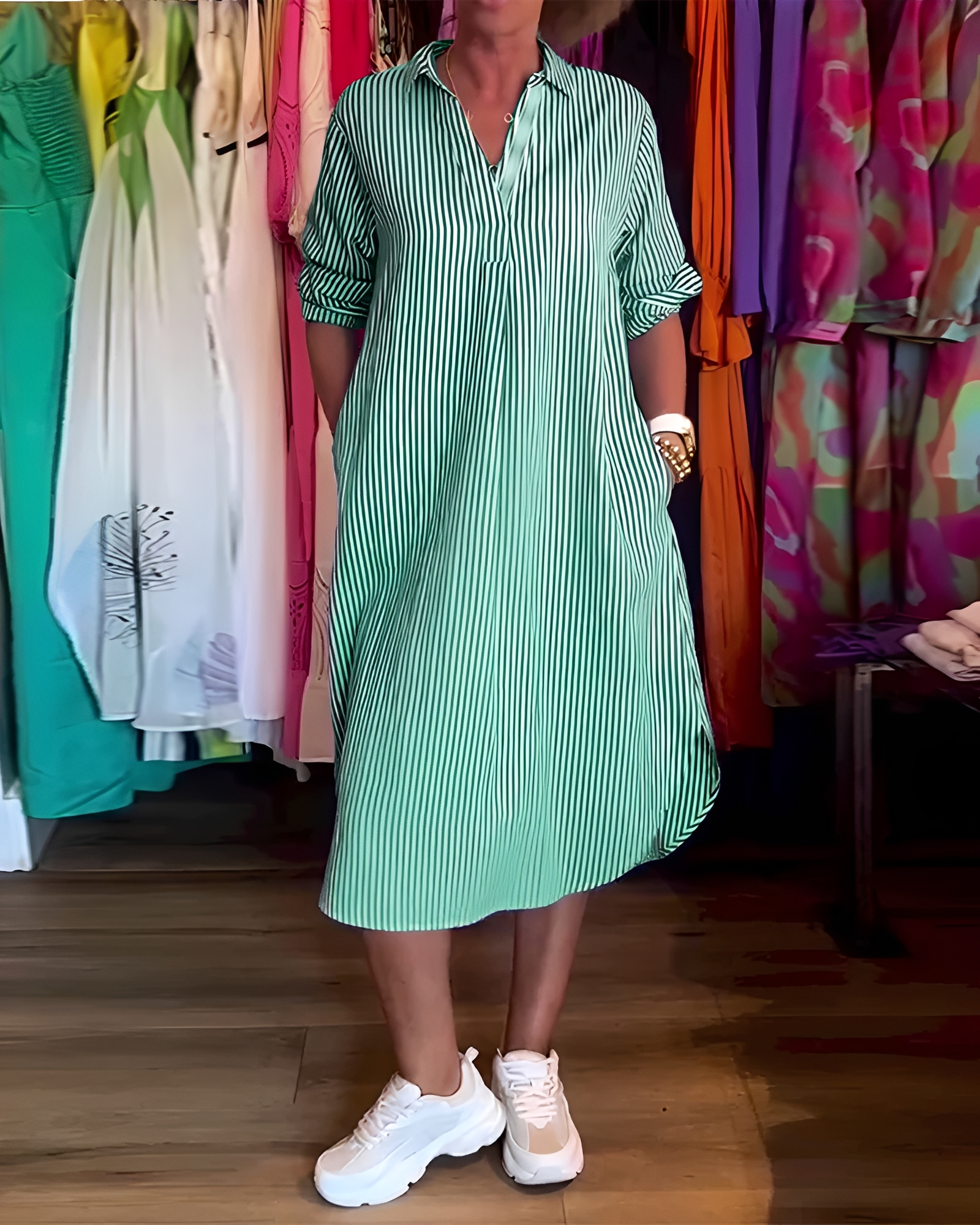 Célia - Robe Confortable à Col Revers et Décolleté en V