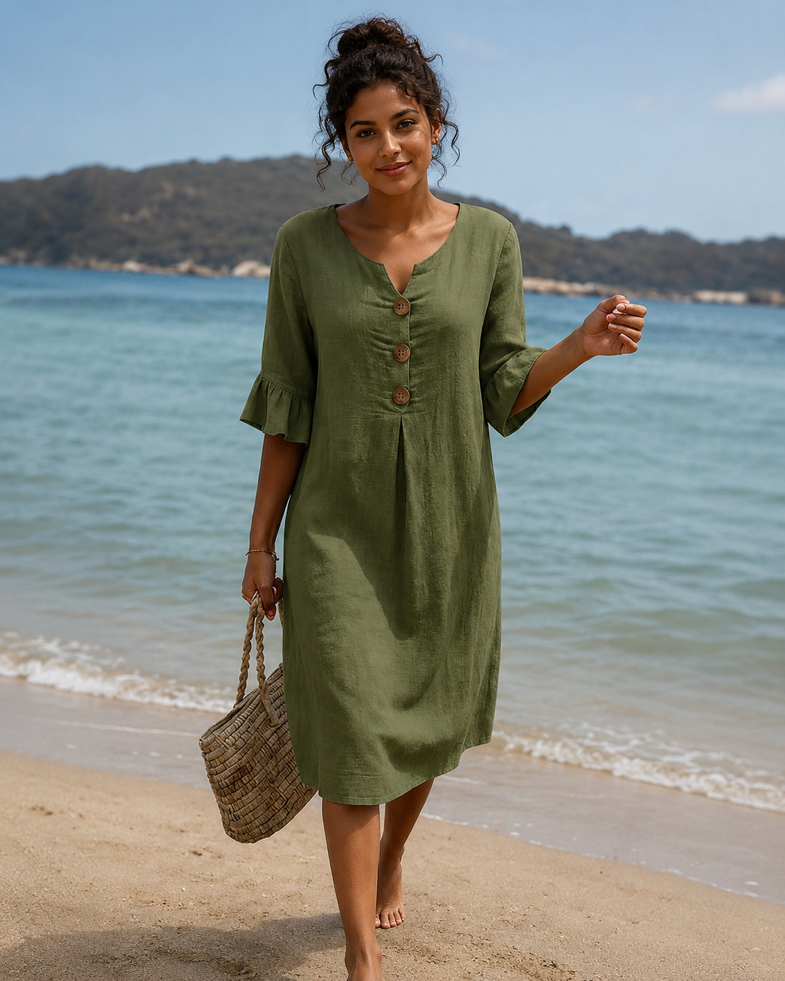 Éliane - Robe Chic avec Boutons et Décolleté en V