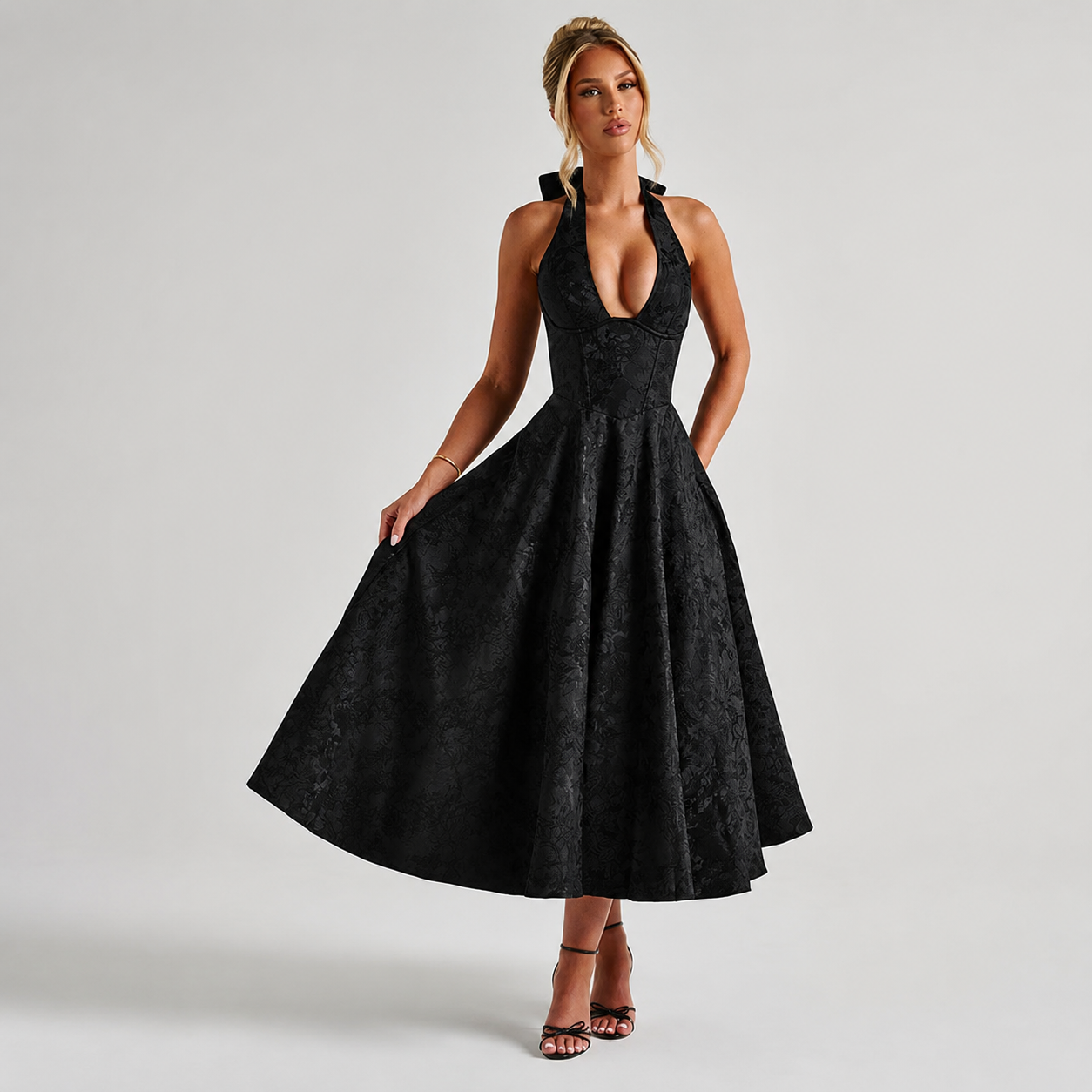 Dahlia - Robe chic à col V, dos nu et sans manches