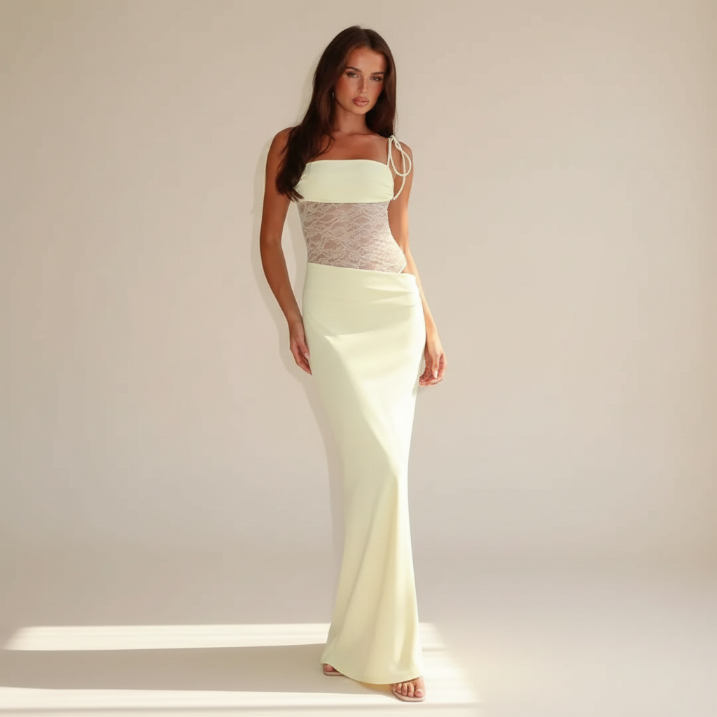 Darlaine - Robe Longue Élégante à Bretelles en Dentelle