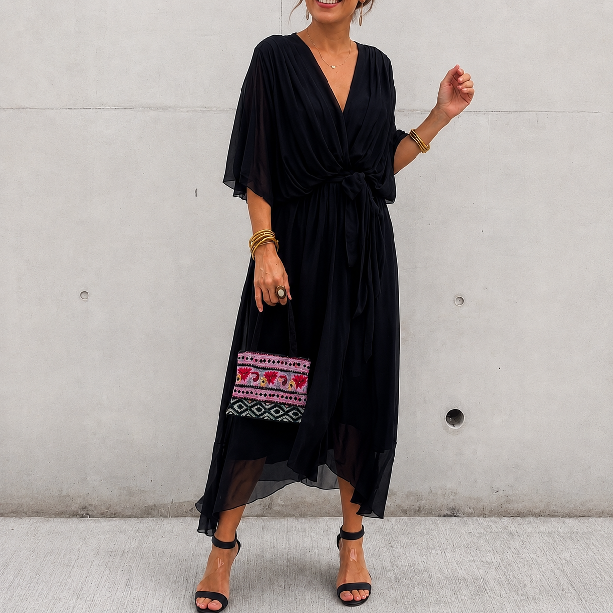 Jescah - Robe Chic avec Grandes Manches