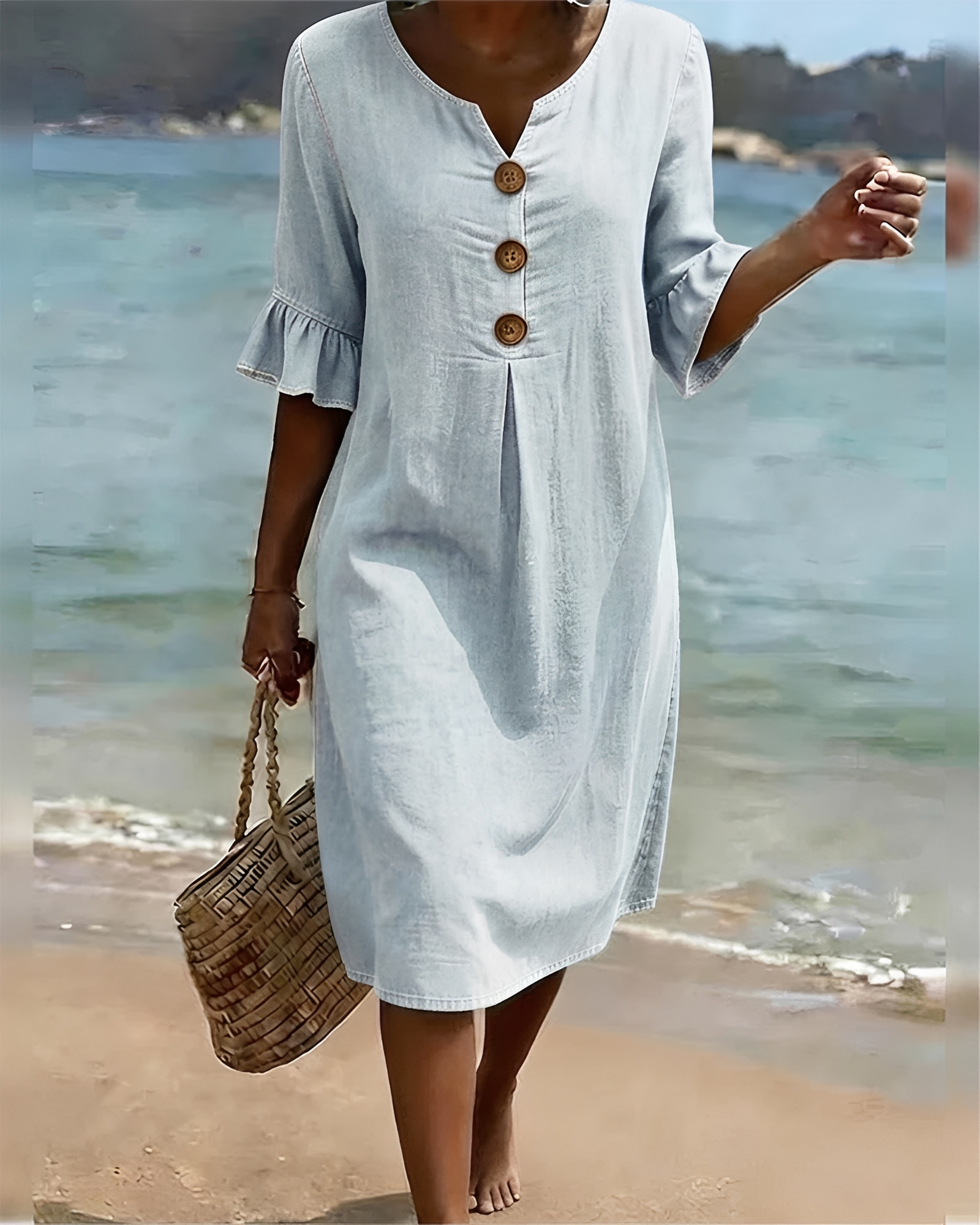 Zahara - Robe Midi à Boutons Élégante