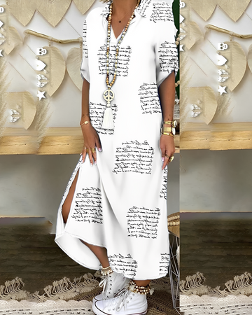 Marita - Robe chic mi-longue avec col en V et fente
