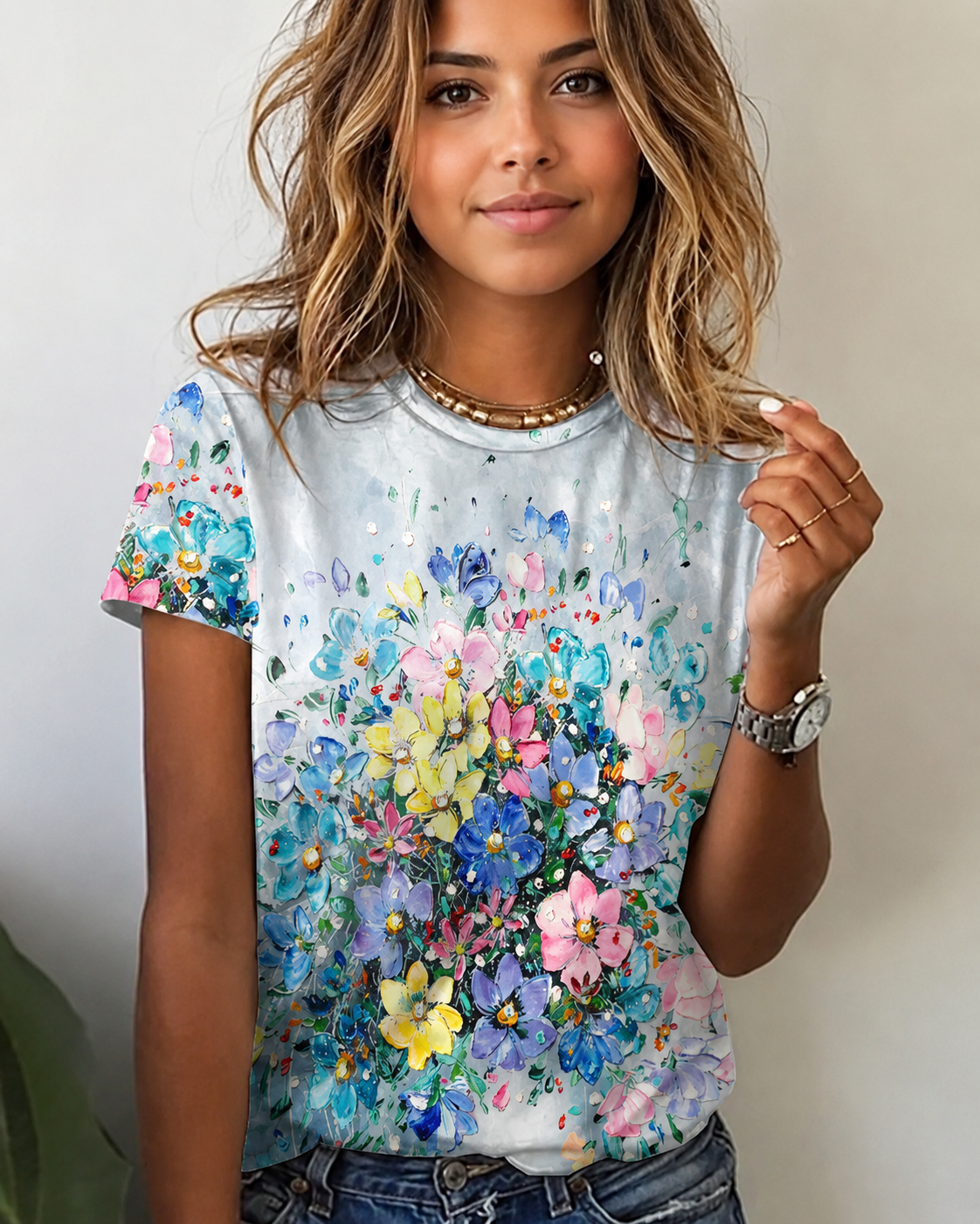 Rajanece - T-shirt Stylé à Col Rond