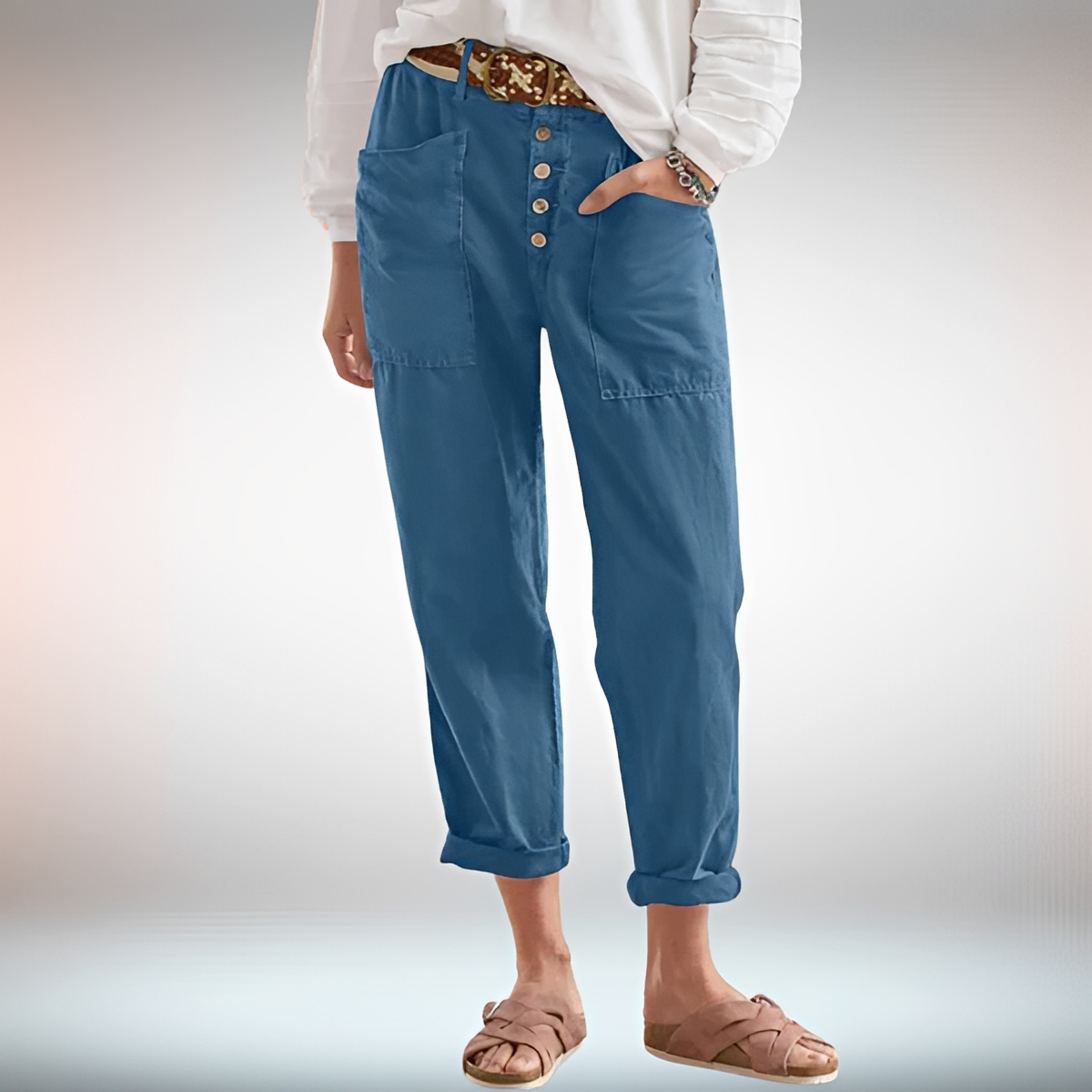Rhonwen - Pantalon Chic avec Boutons et Coupe Lâche