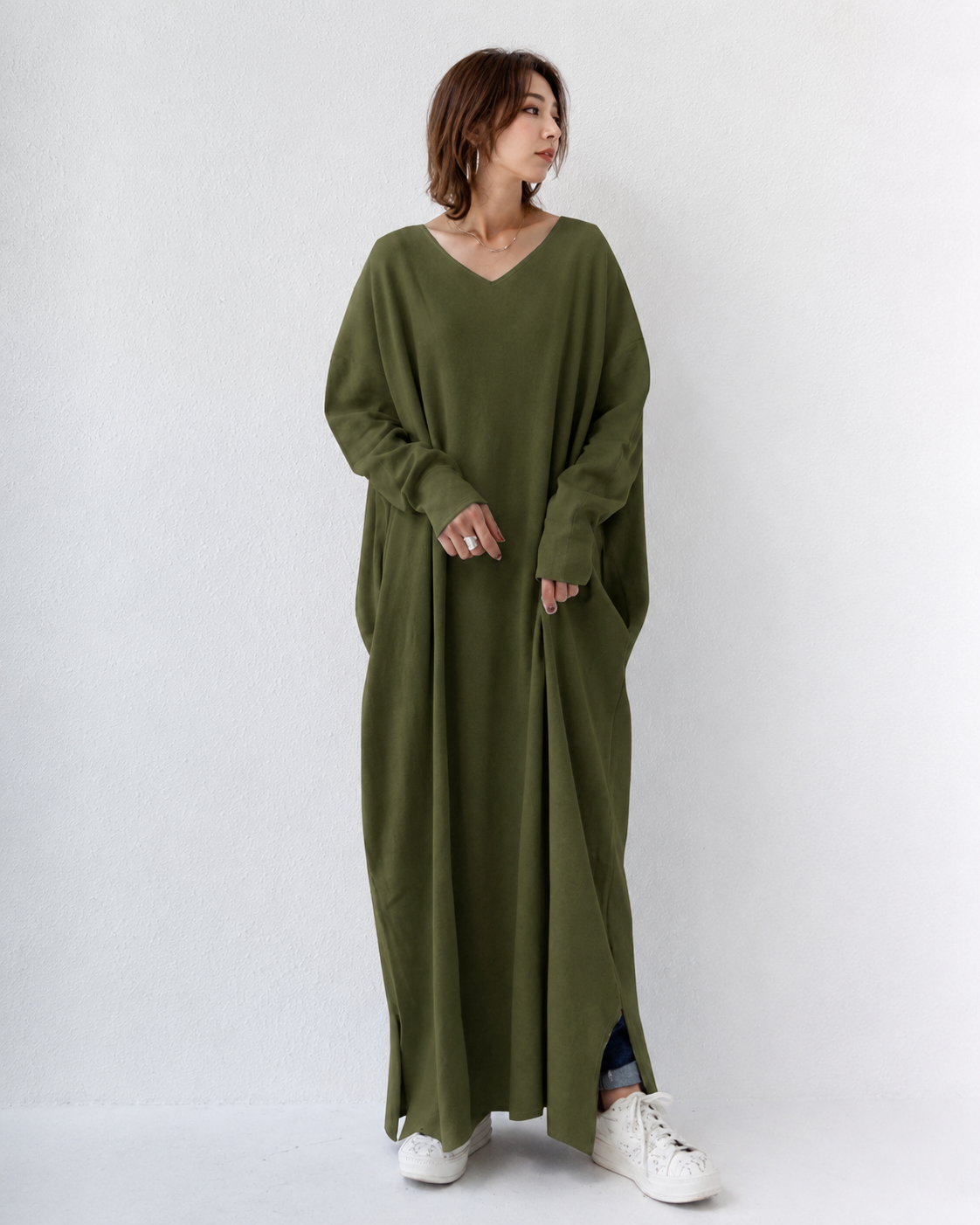 Shacora - Robe Longue avec Encolure V et Coupe Décontractée