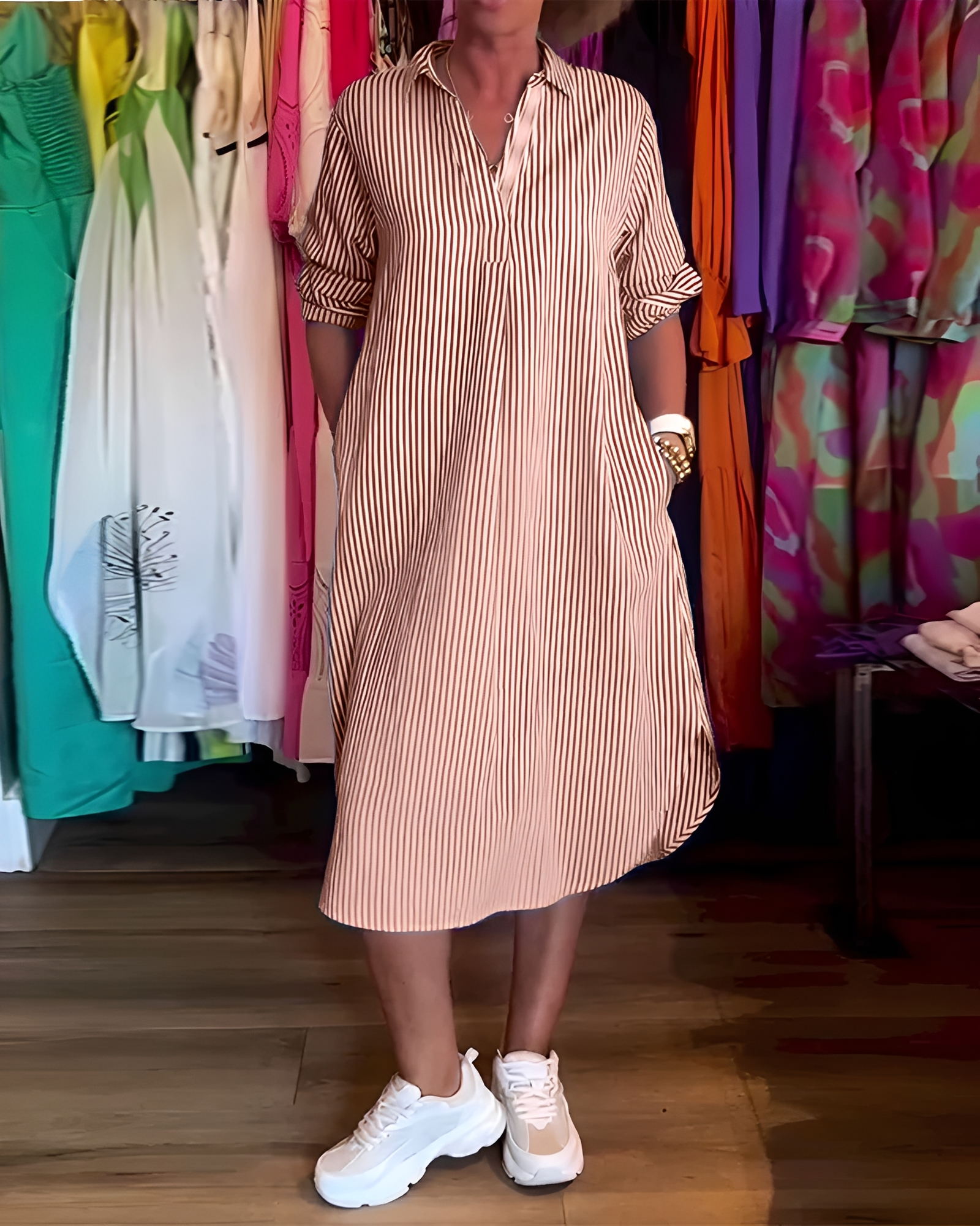 Célia - Robe Confortable à Col Revers et Décolleté en V