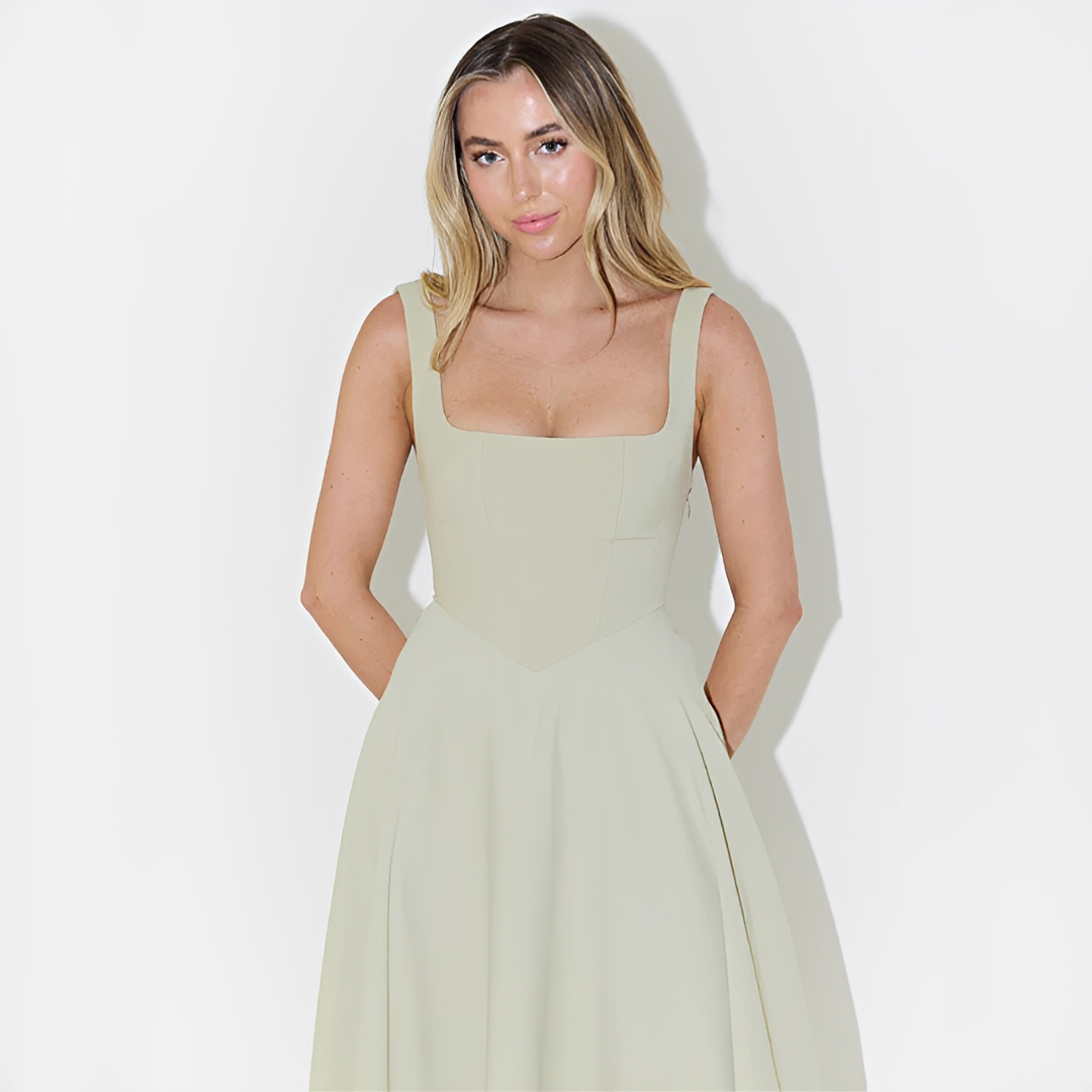 Fioren - Robe Midi Élégante à Encolure Carrée