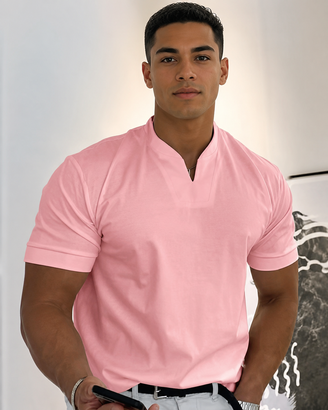 Cédric - T-shirt Décontracté à Col V