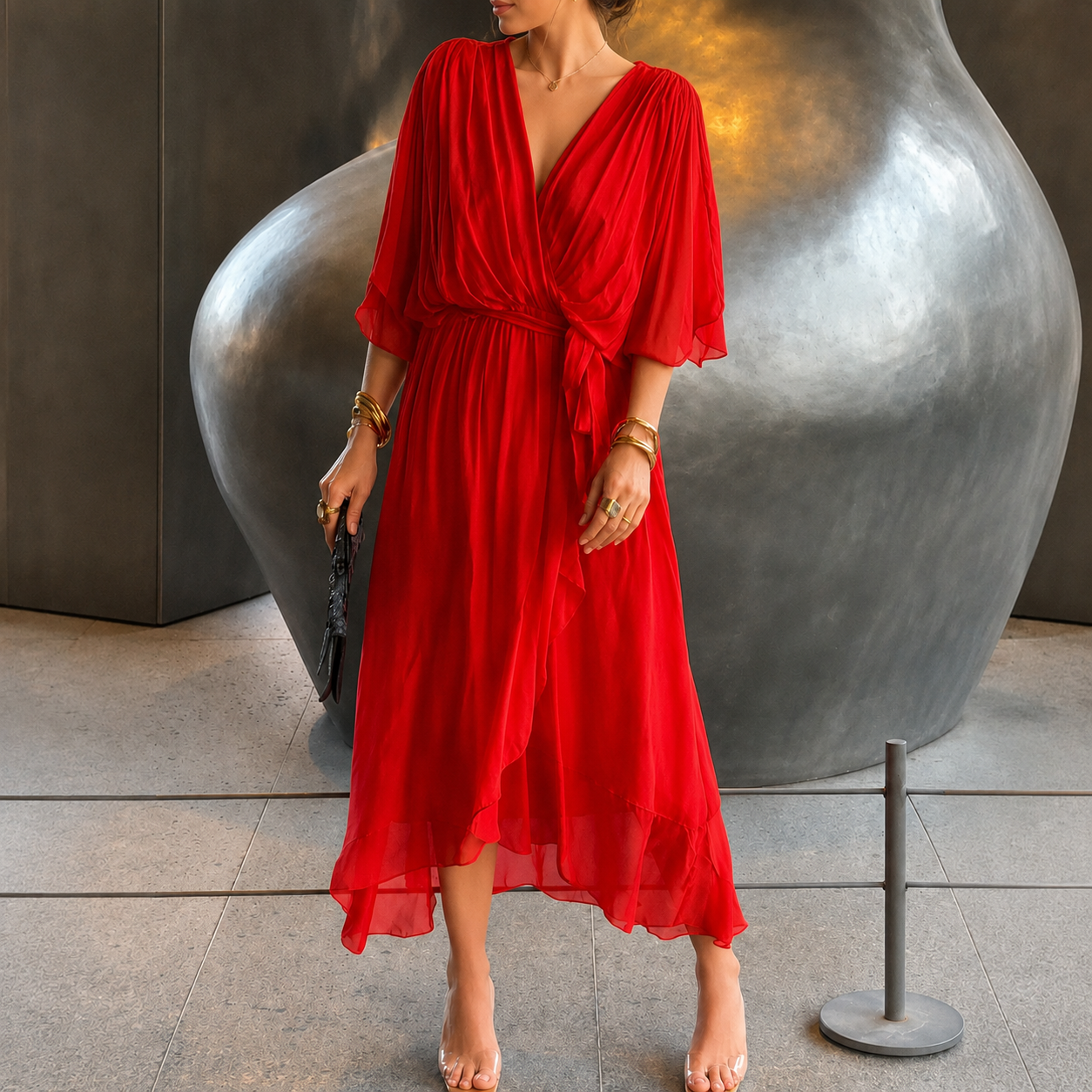 Jescah - Robe Chic avec Grandes Manches