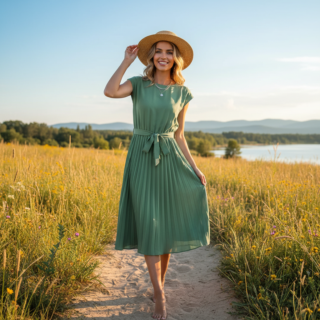 Jelica - Robe Midi Élégante à Plis