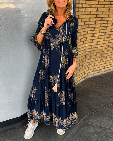Bélise - Robe Décontractée Col V au Style Vintage