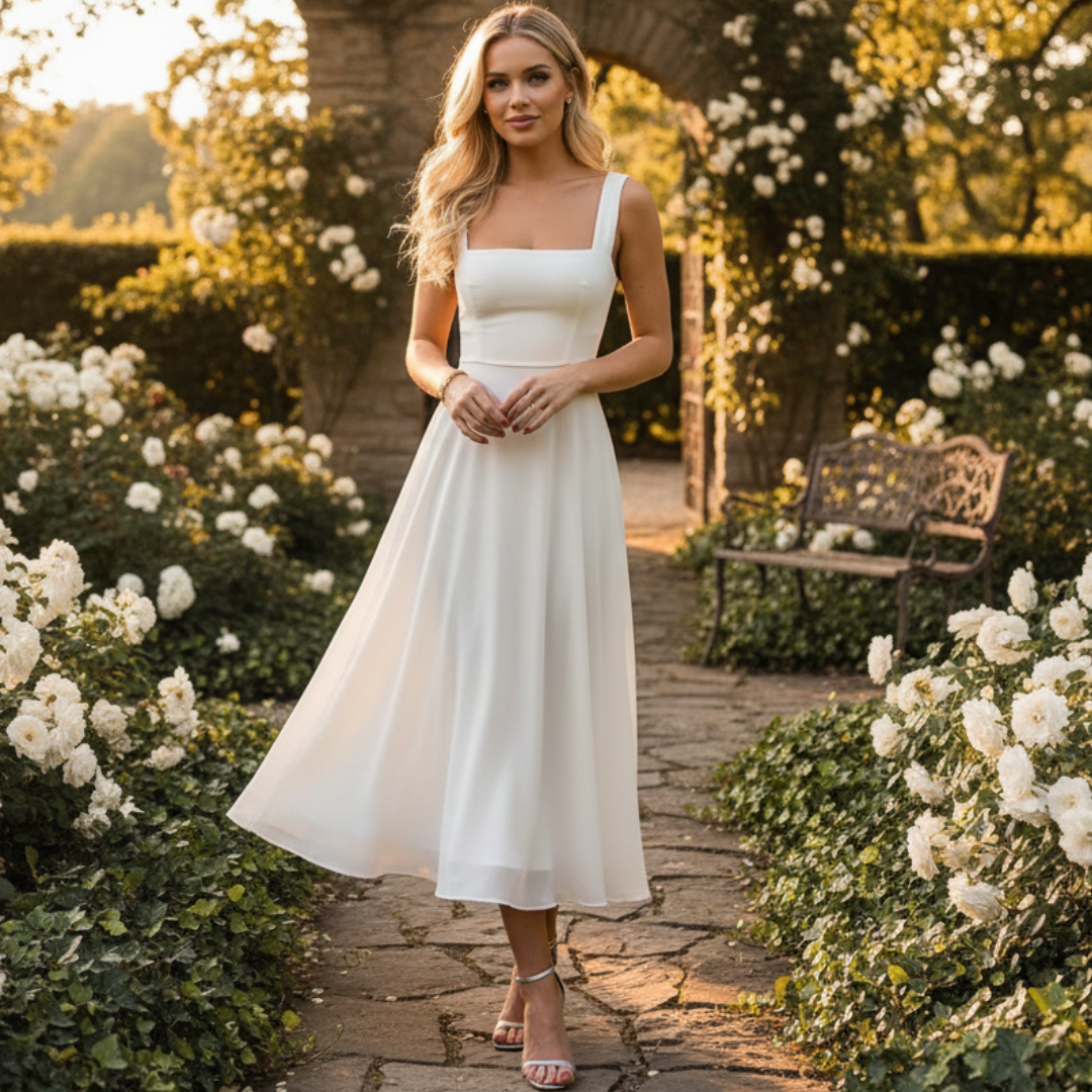 Daniela - Élégante Robe Midi à Col Carré