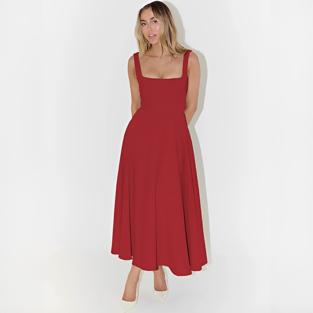 Fioren - Robe Midi Élégante à Encolure Carrée