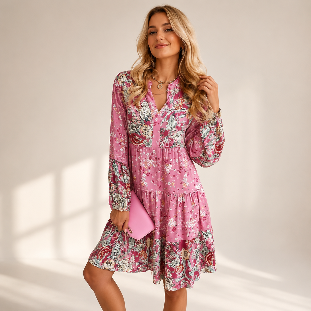 Jarnesha - Robe Midi Élégante Col V