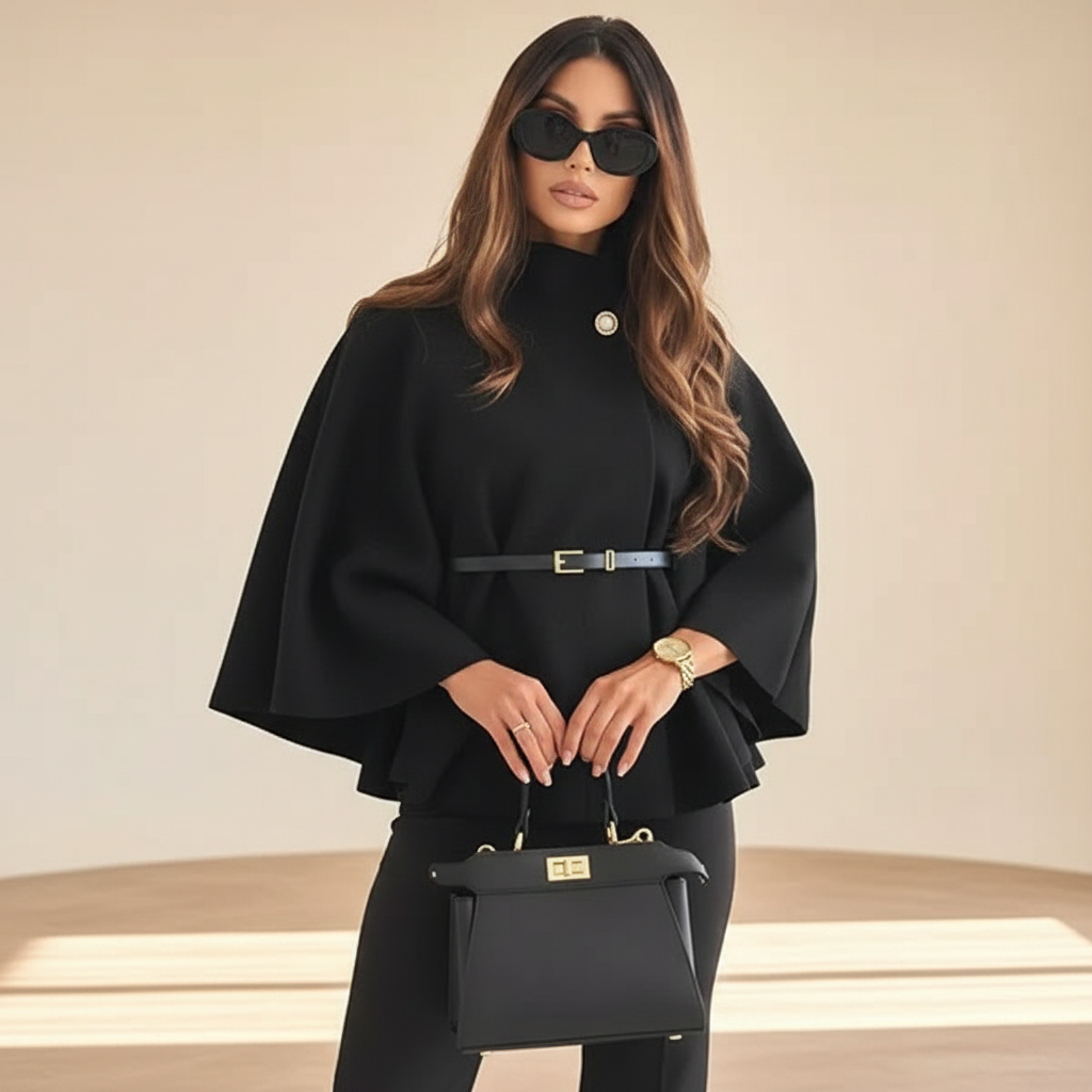 Lindsey - Blazer Minimaliste avec Ceinture et Manches Chauve-Souris