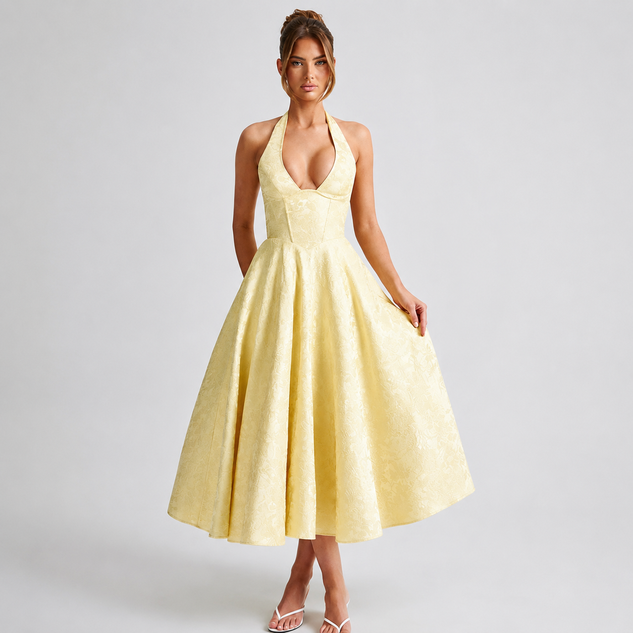 Dahlia - Robe chic à col V, dos nu et sans manches