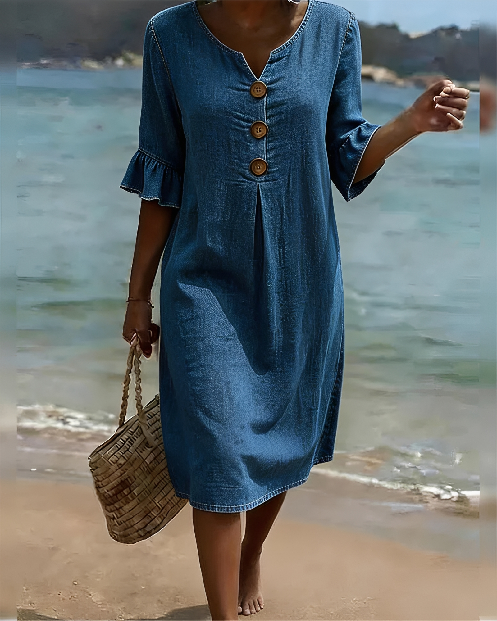 Zahara - Robe Midi à Boutons Élégante