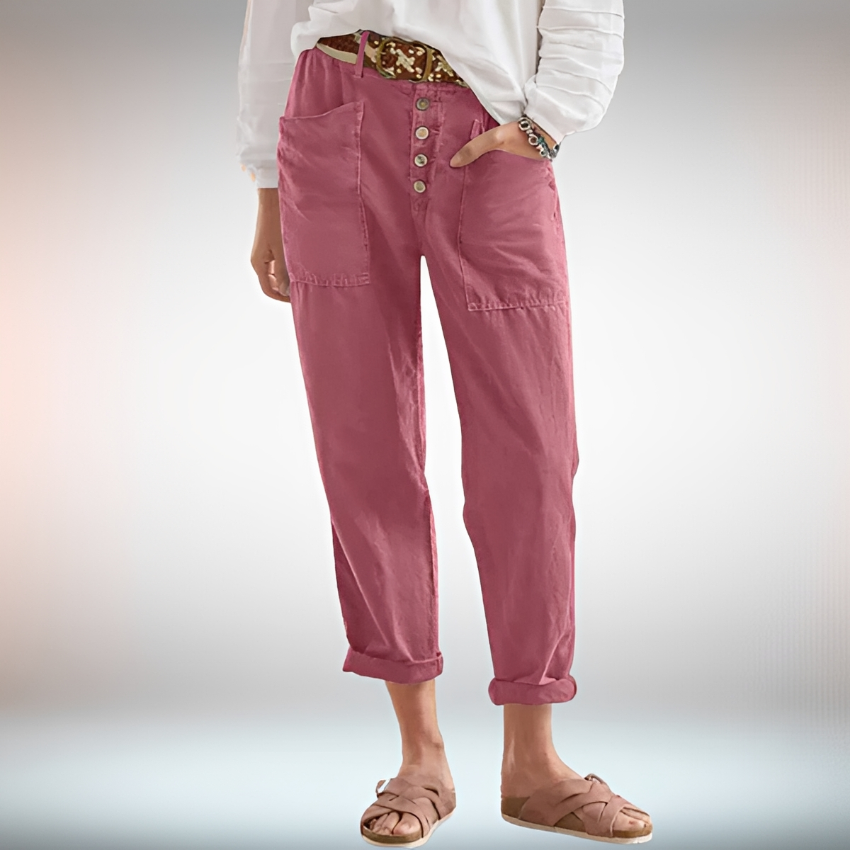 Rhonwen - Pantalon Chic avec Boutons et Coupe Lâche