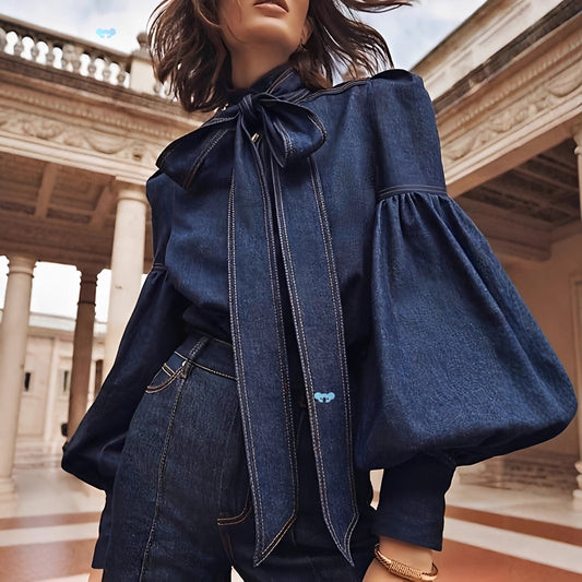 Jodie - Blouse élégante en denim avec nœud